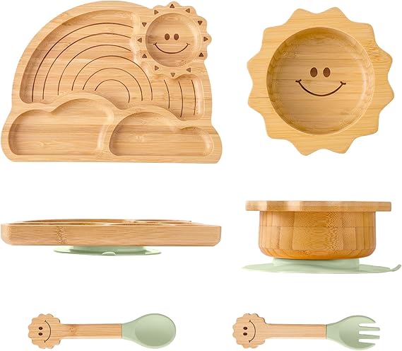 Suction Plates Bowls Set for Baby Toddler - Includes Bamboo Bowl