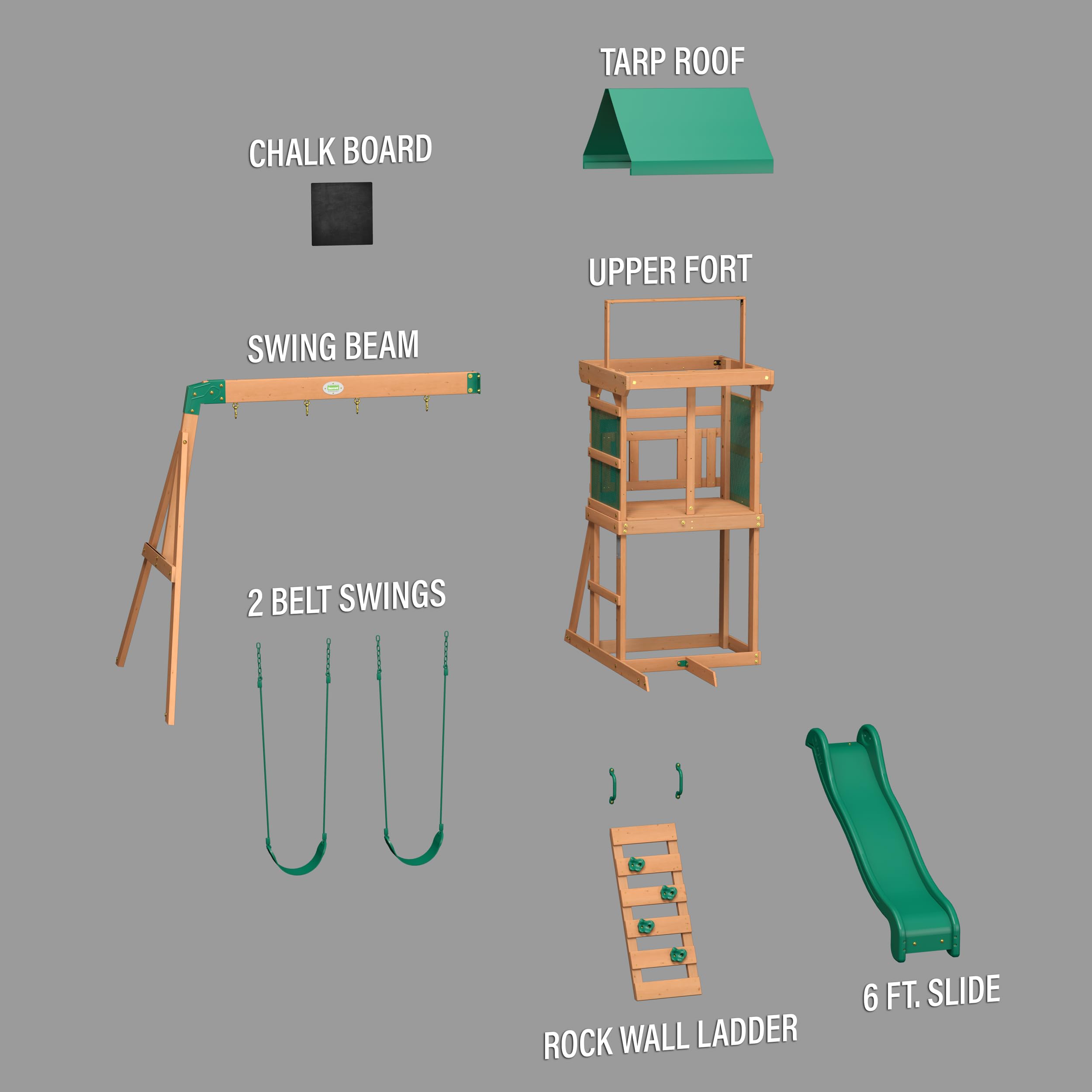 Cedar Wood Swing Set with Wave Slide and Play Deck