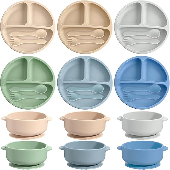 24 Pcs Silicone Baby Feeding Set,6 Baby Toddler Suction Bowls