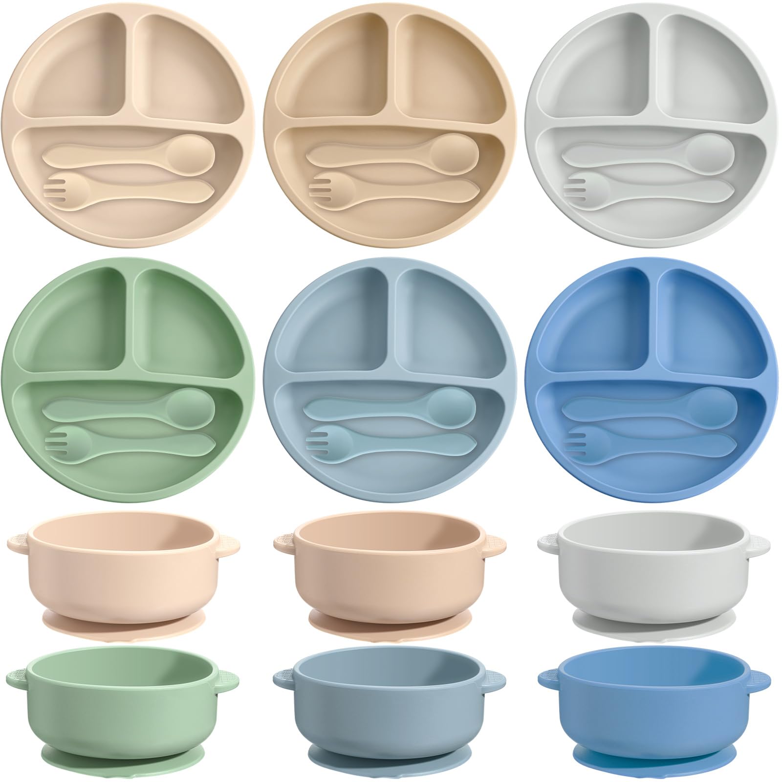 24 Pcs Silicone Baby Feeding Set,6 Baby Toddler Suction Bowls