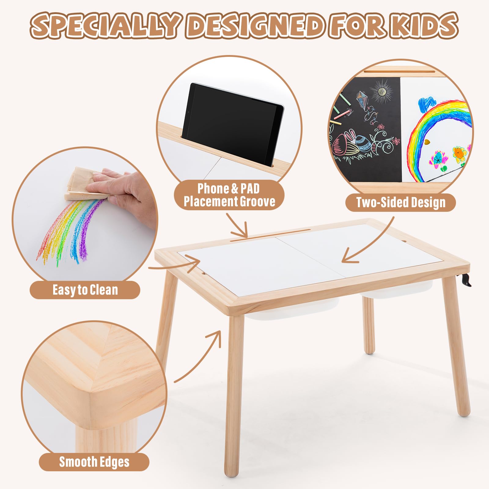 Sensory Tables for Toddlers,Kids Table with 3 Storage Bins