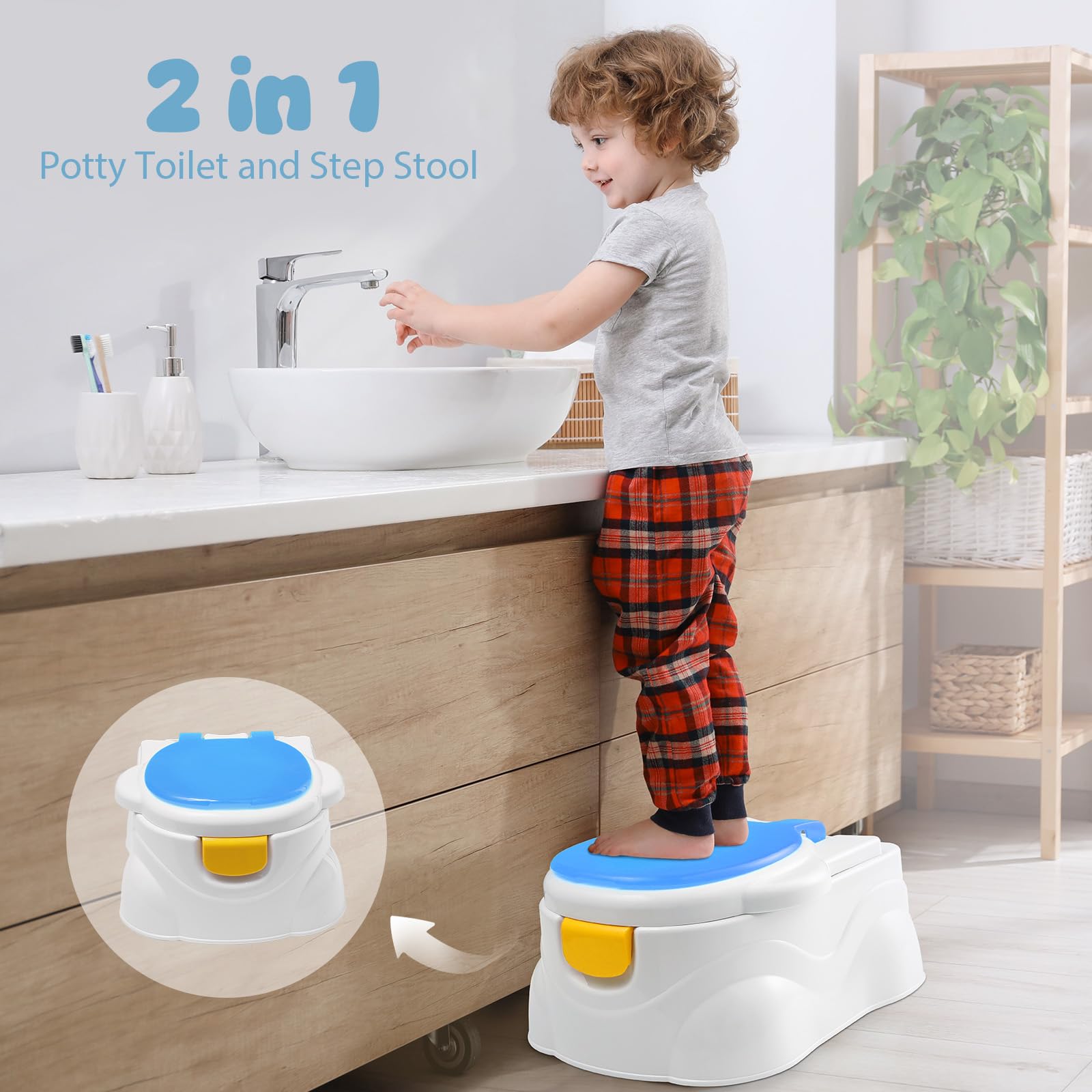 Looxii Potty Training Toilet, 2-in-1 Toddler Potty for Boys Girls Ages 1-3, Portable Training Seat with Toilet Paper Holder & Cheering Sound, Cute & Realistic Feel, Up to 50 Pounds,Elephant Blue