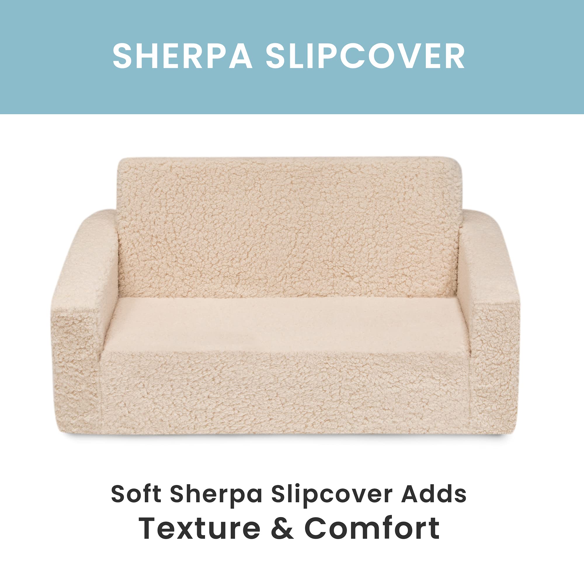 Kids Convertible Sofa to Lounger with Sherpa Slipcover