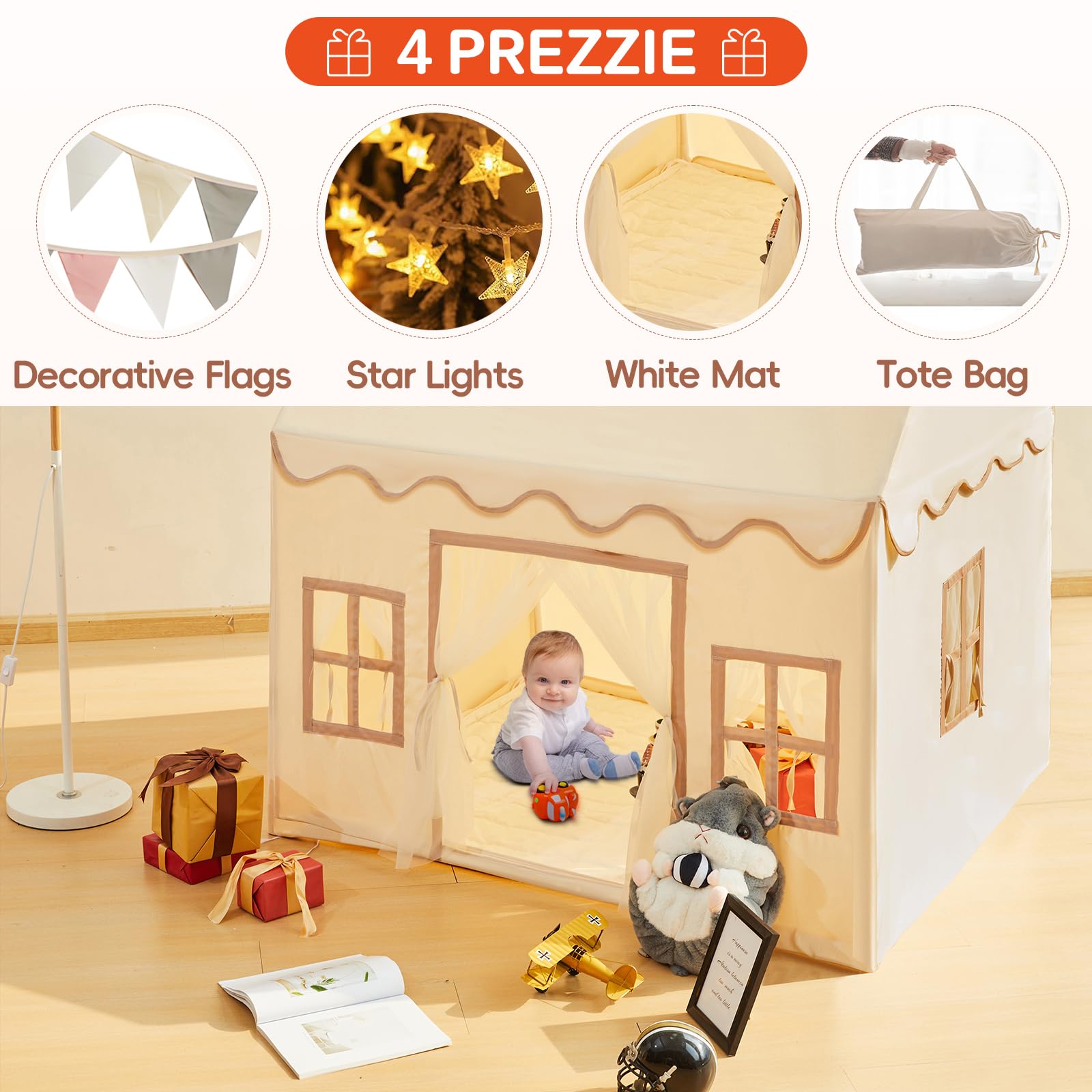 RongFa Playhouse Play Tent for Kids-Portable with Padded Mat, Star Lights, Carry Bag, Play Tent Indoor & Outdoor, Washable Kids Play House for Toddler