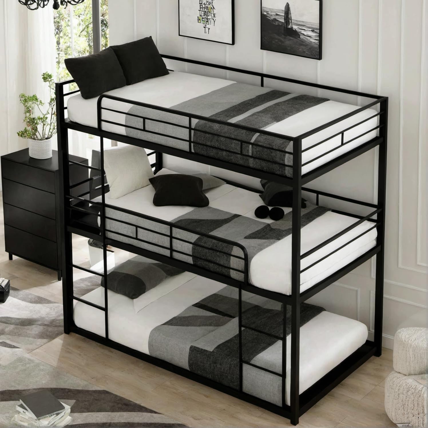 Twin Triple Bunk Bed with Ladder for 3 Kids/Teen/Adults Bedroom