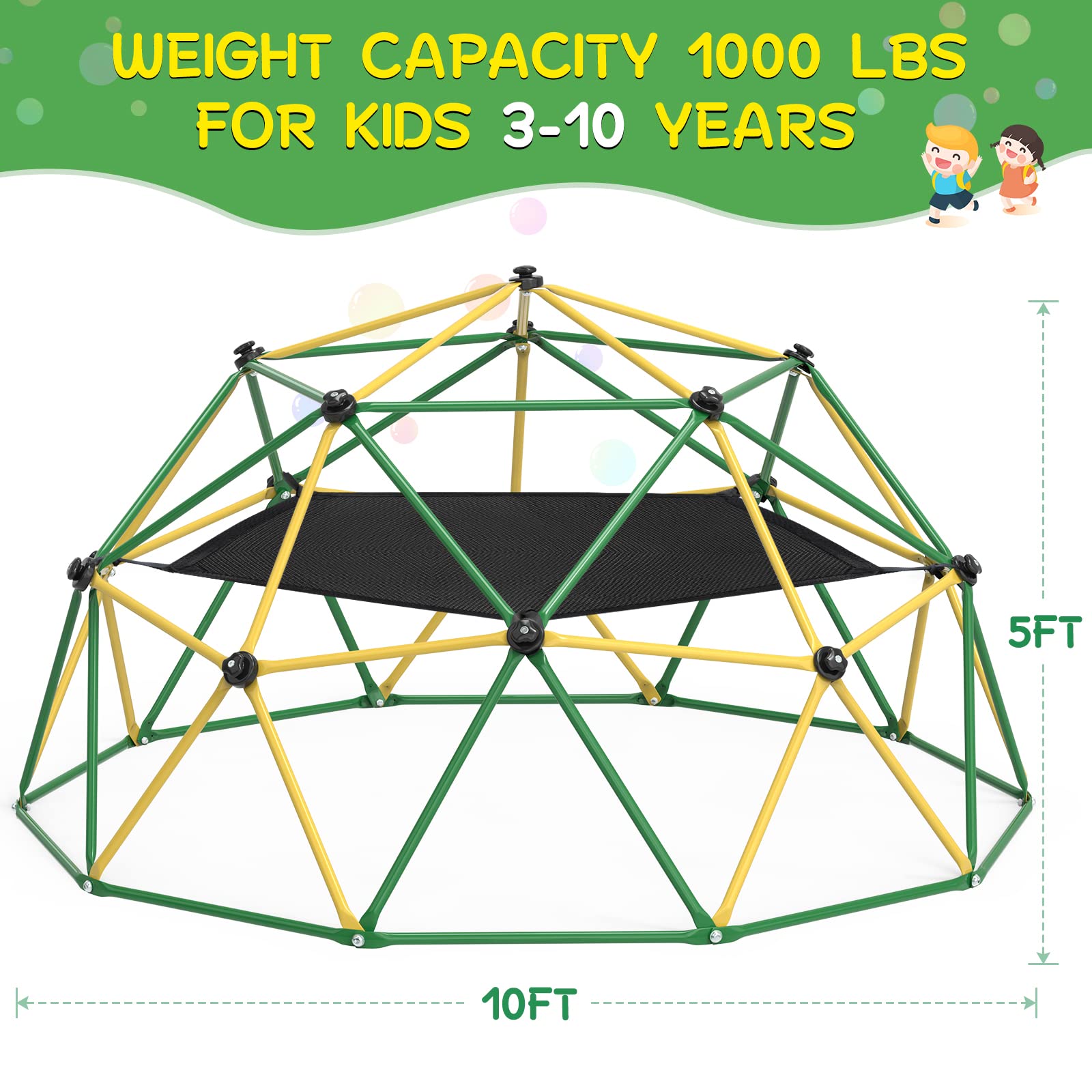 10FT Climbing Dome with Hammock for Kids
