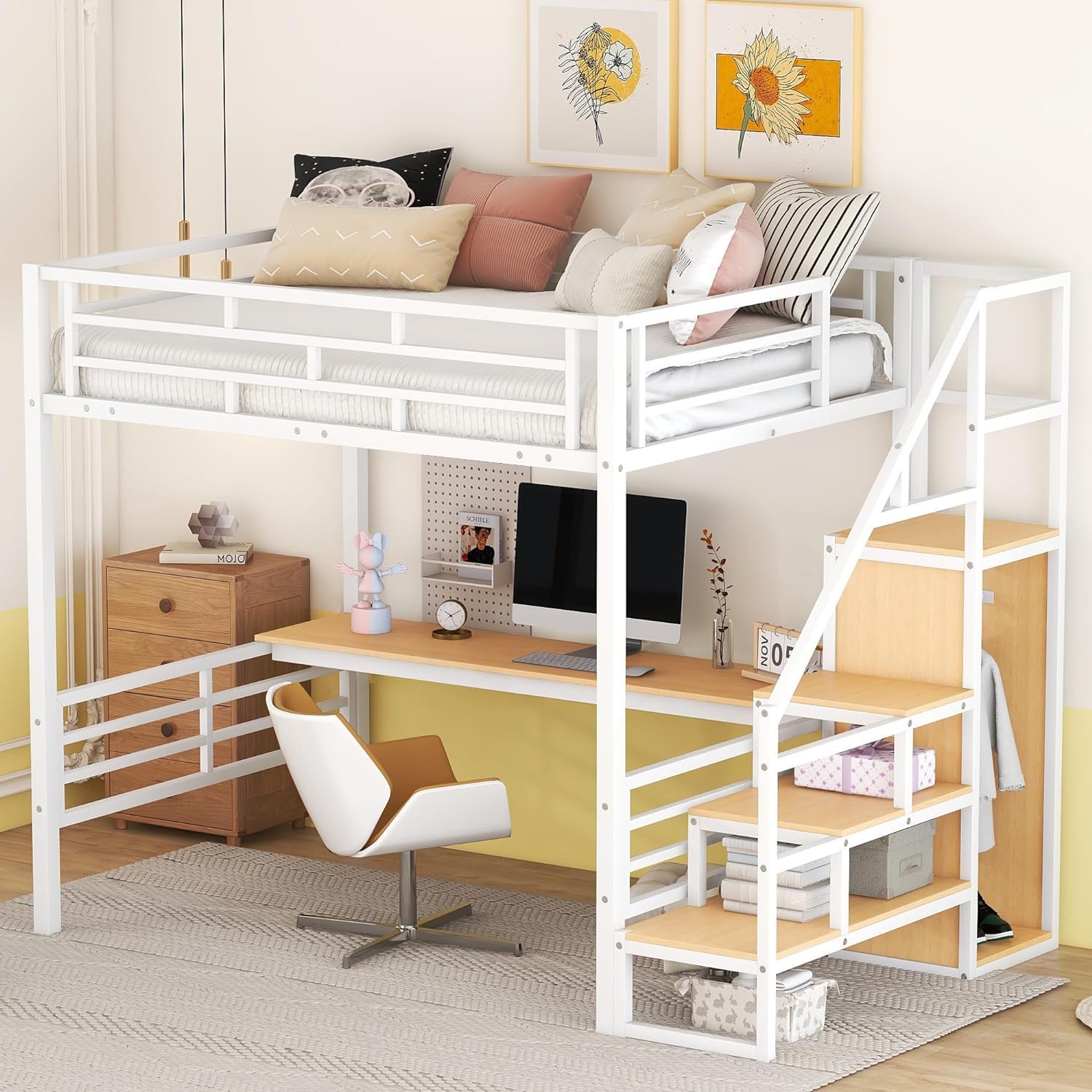 Full Loft Bed with Staircase Desk and Wardrobe