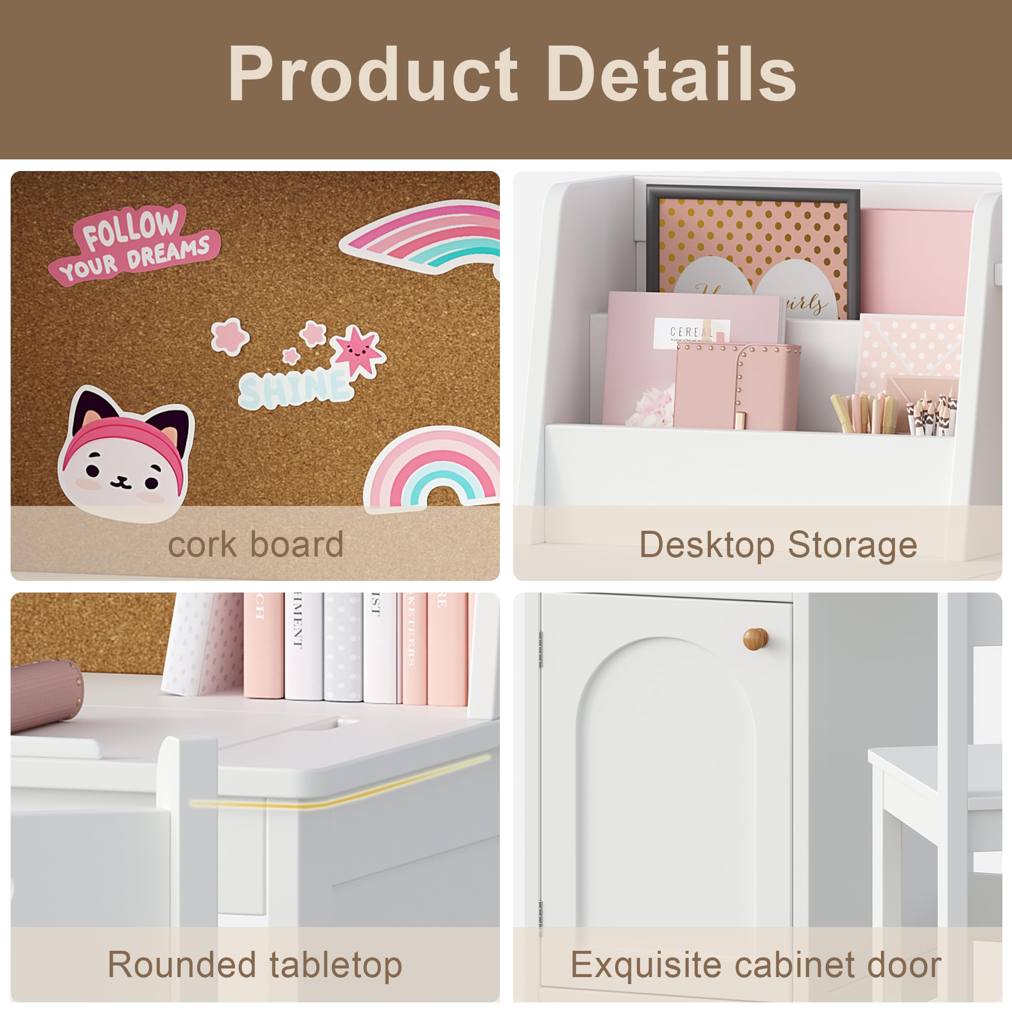 Kids Study Desk and Chair Set with Hutch and Storage