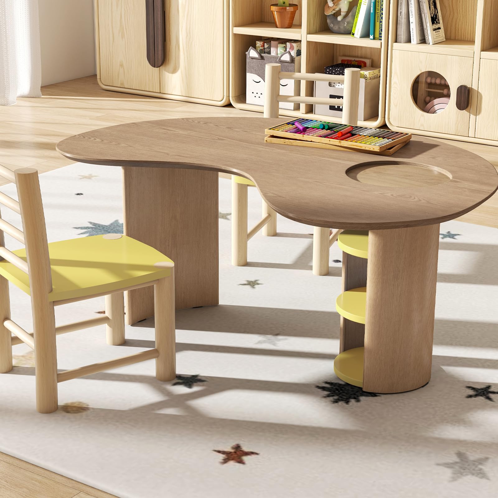 Kids Table with Storage, Kidney Desk, Half Moon Family Activity Table