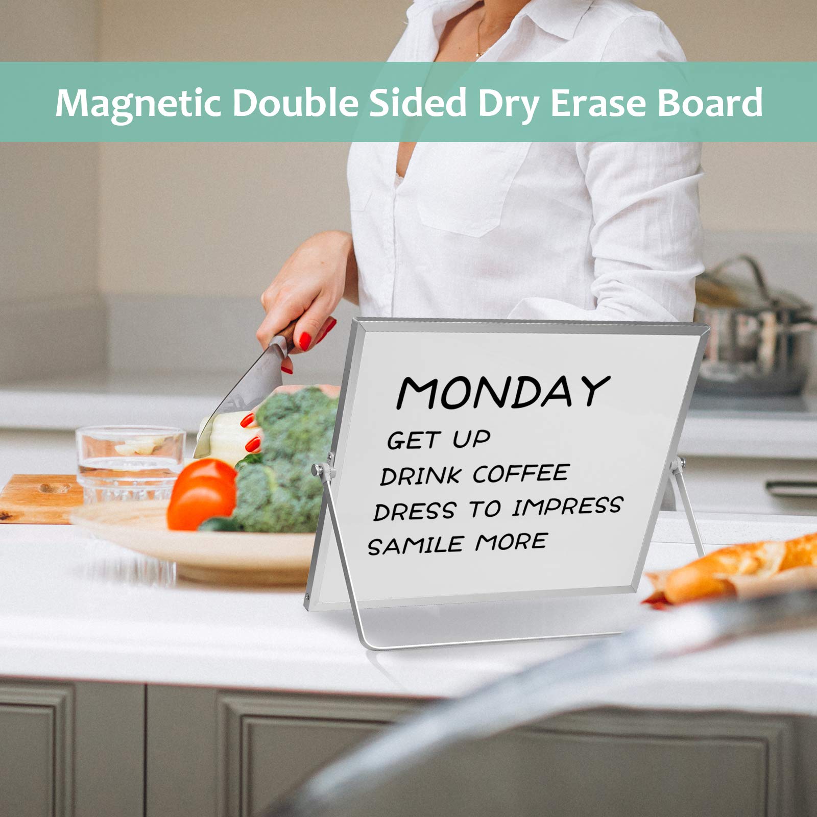 Double-Sided Magnetic Dry Erase Board with Stand