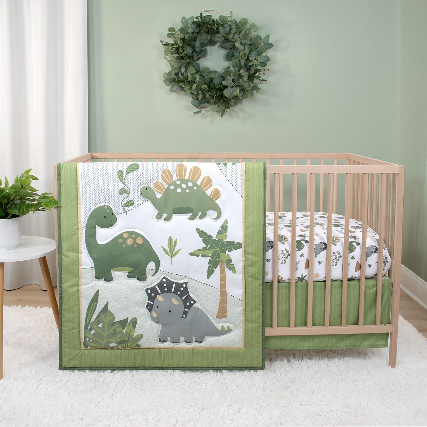 Dinosaur Crib Bedding Set - 3 Piece Nursery Bedding with Fitted Sheet
