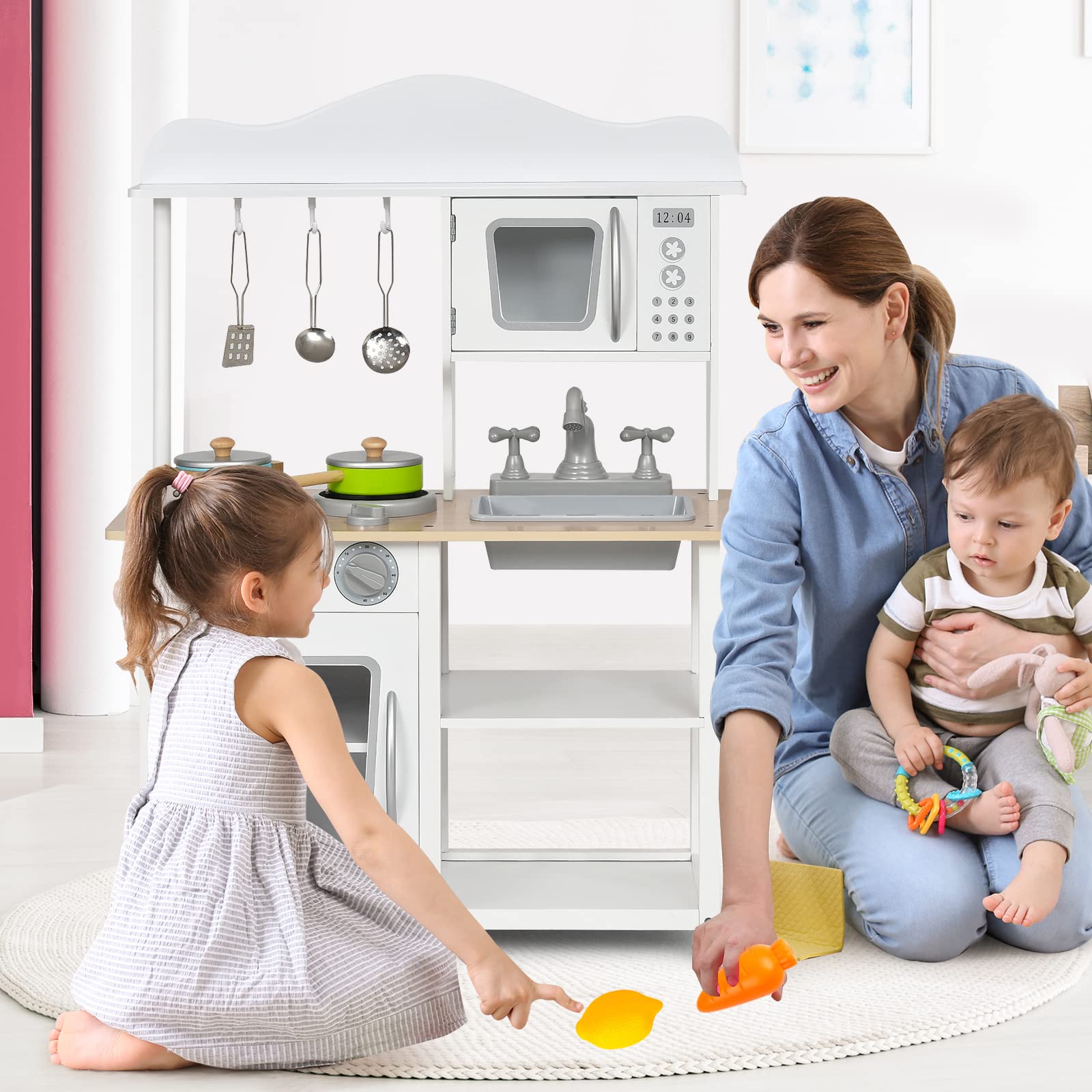 Wooden Kids Kitchen Playset with Sink and Stove