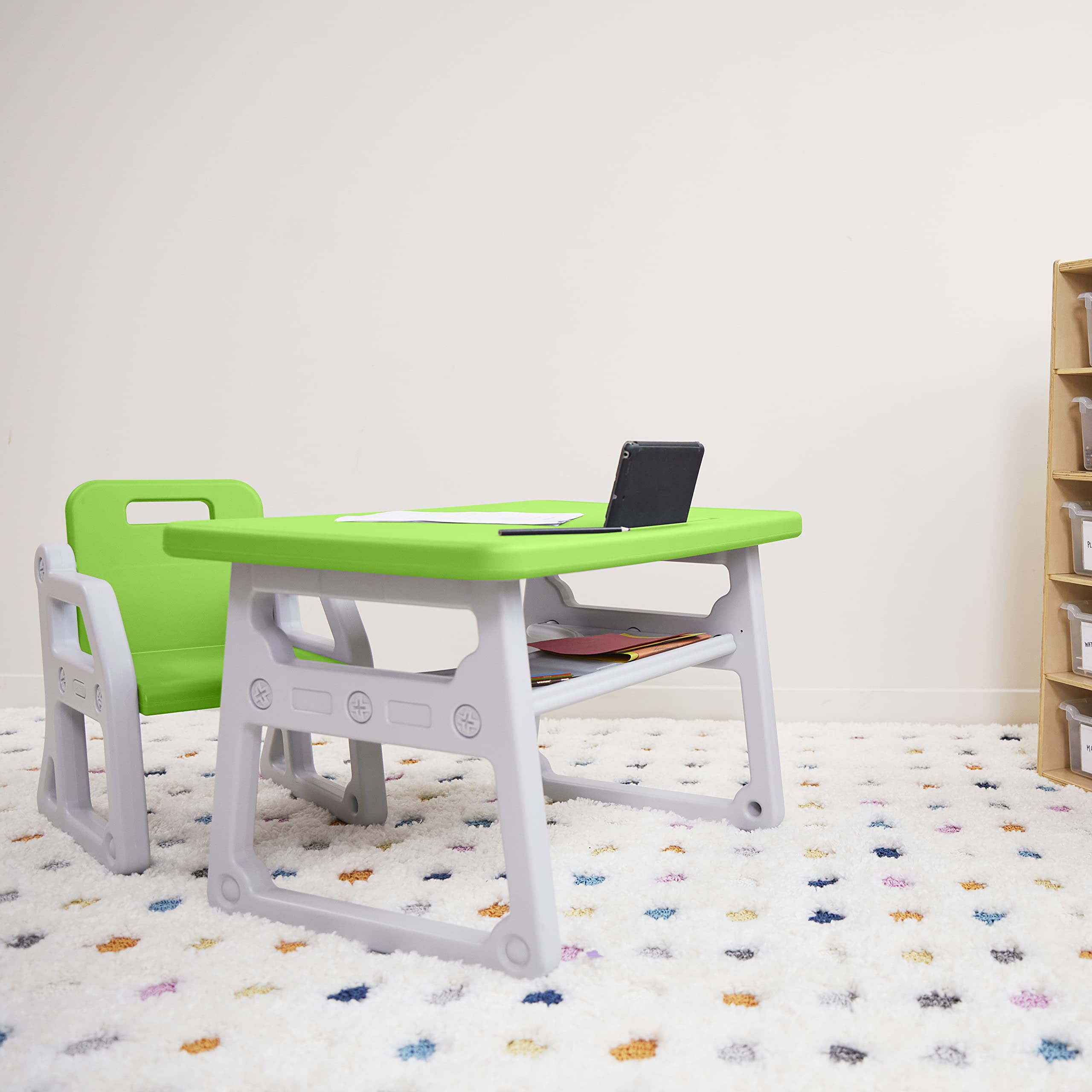 Toddler Plus Desk and Chair, Kids Furniture, Grassy Green/Light Grey