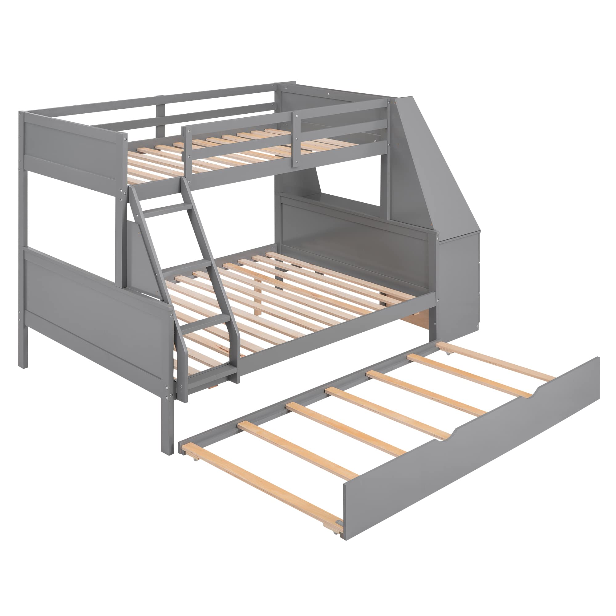 Twin Over Full Bunk Bed with Trundle and Desk