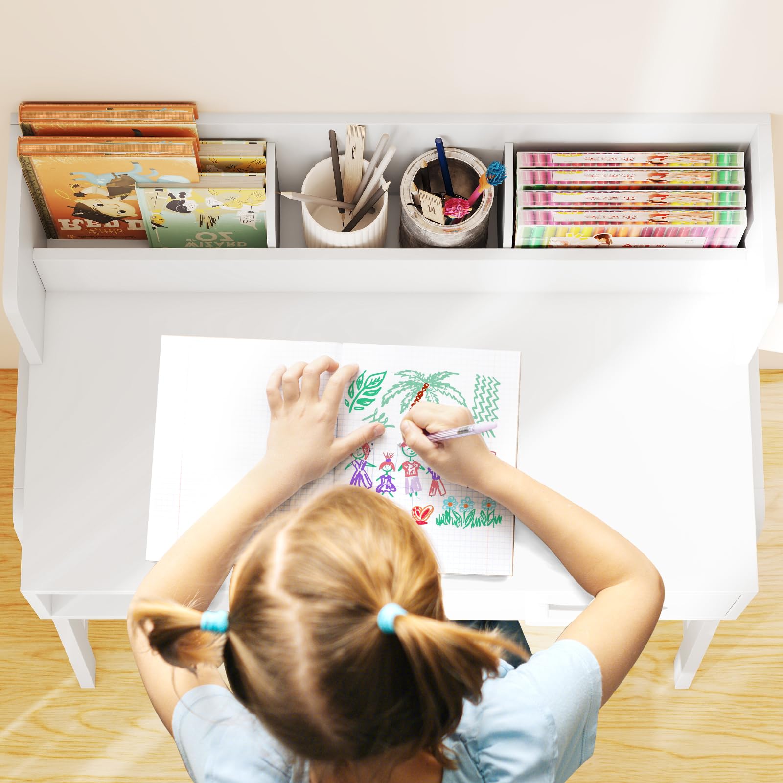 Kids Study Desk and Chair Set with Storage