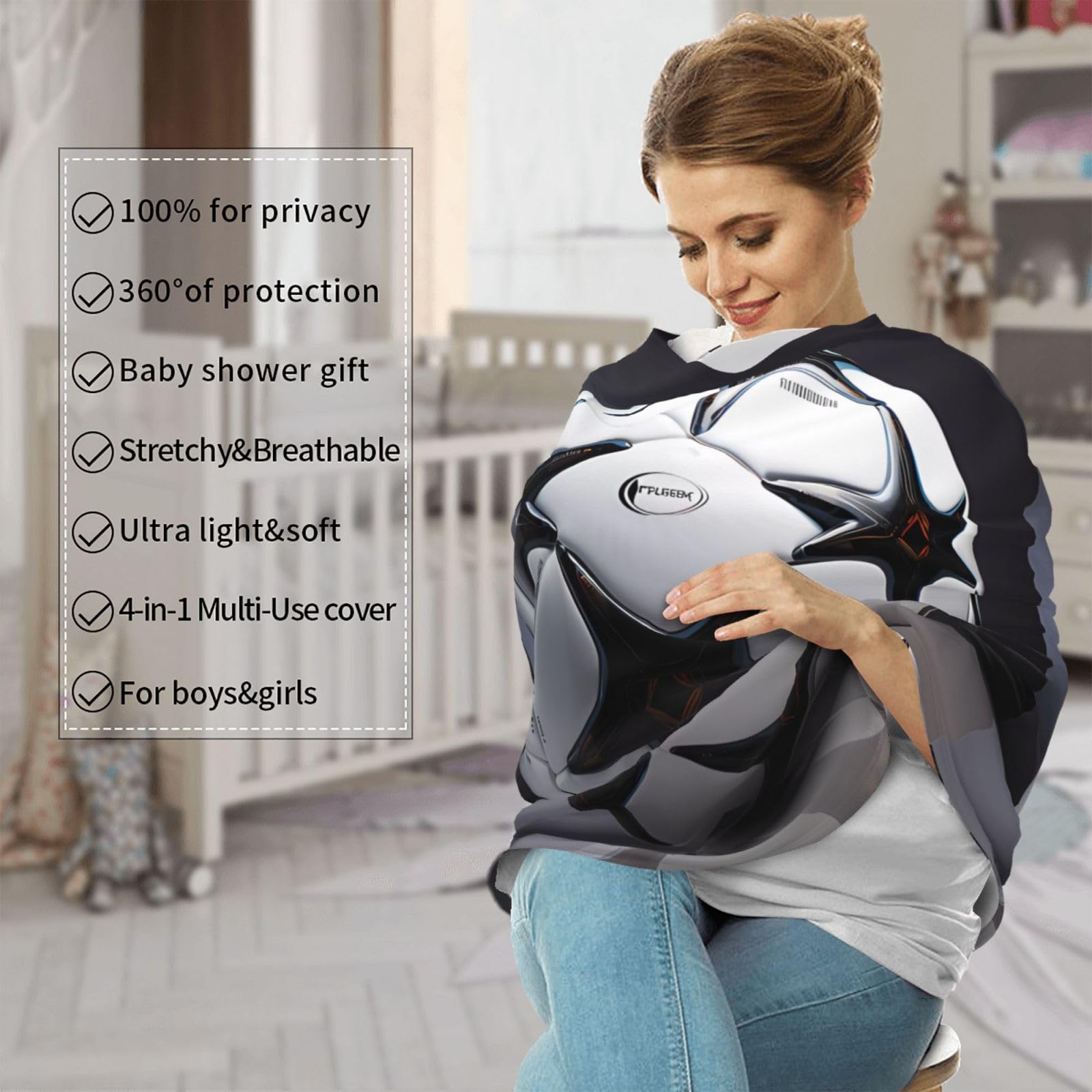 Black and White Football Versatile full-print Stroller Chair Cover/Nursing Cover