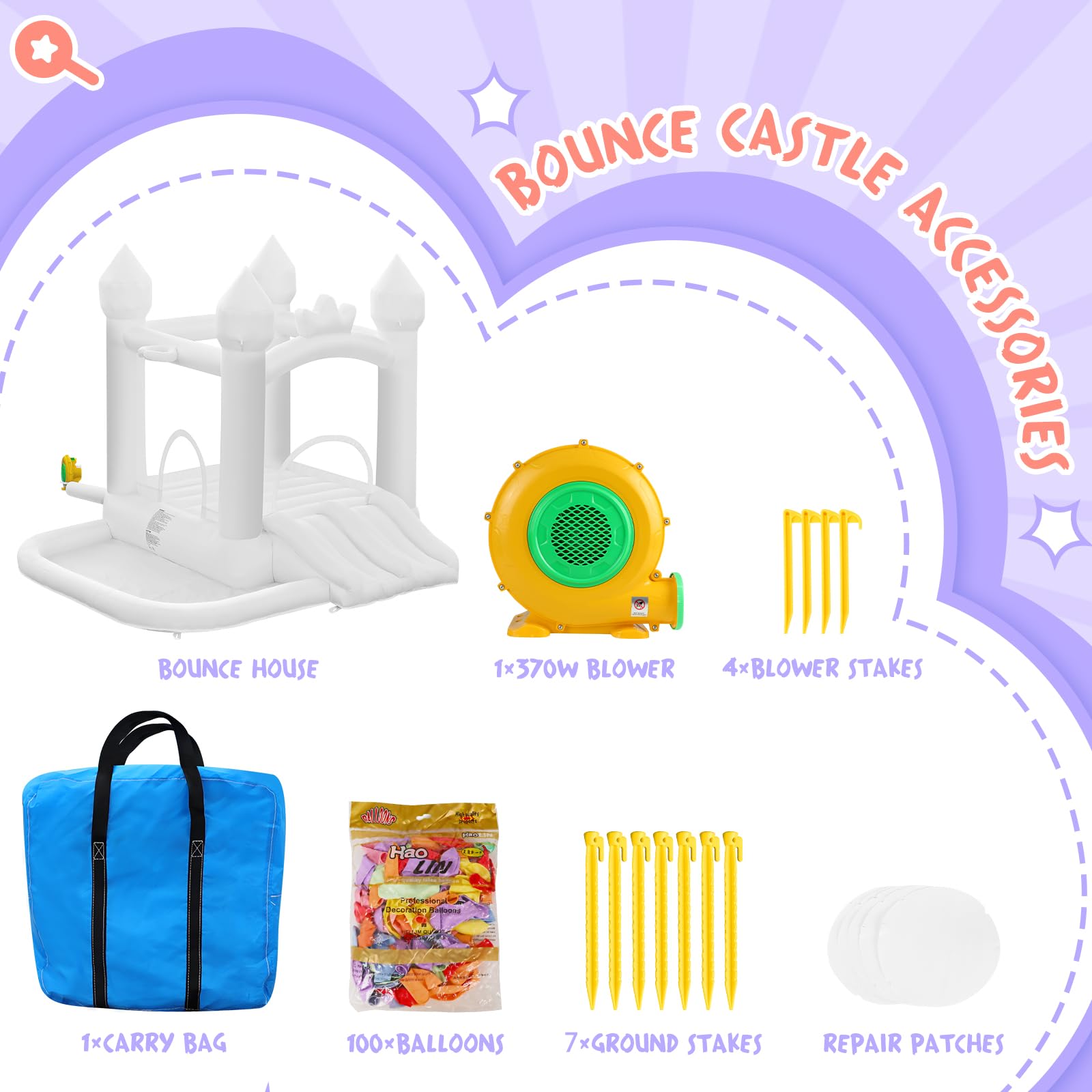 White Inflatable Bounce House with Double Slide and Ball Pit