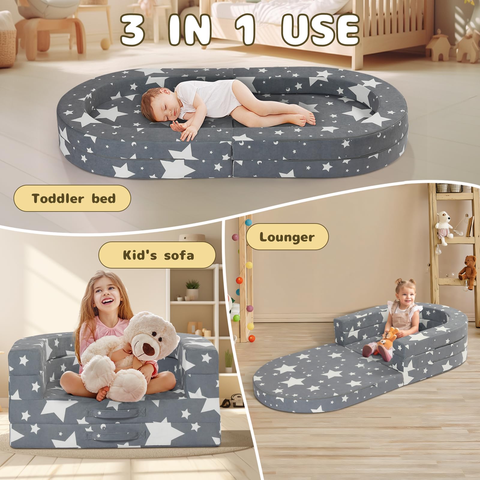 3-in-1 Portable Toddler Travel Bed with Washable Cover