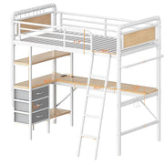 Twin Size Heavy Duty Metal Loft Bed with L-Shaped Desk
