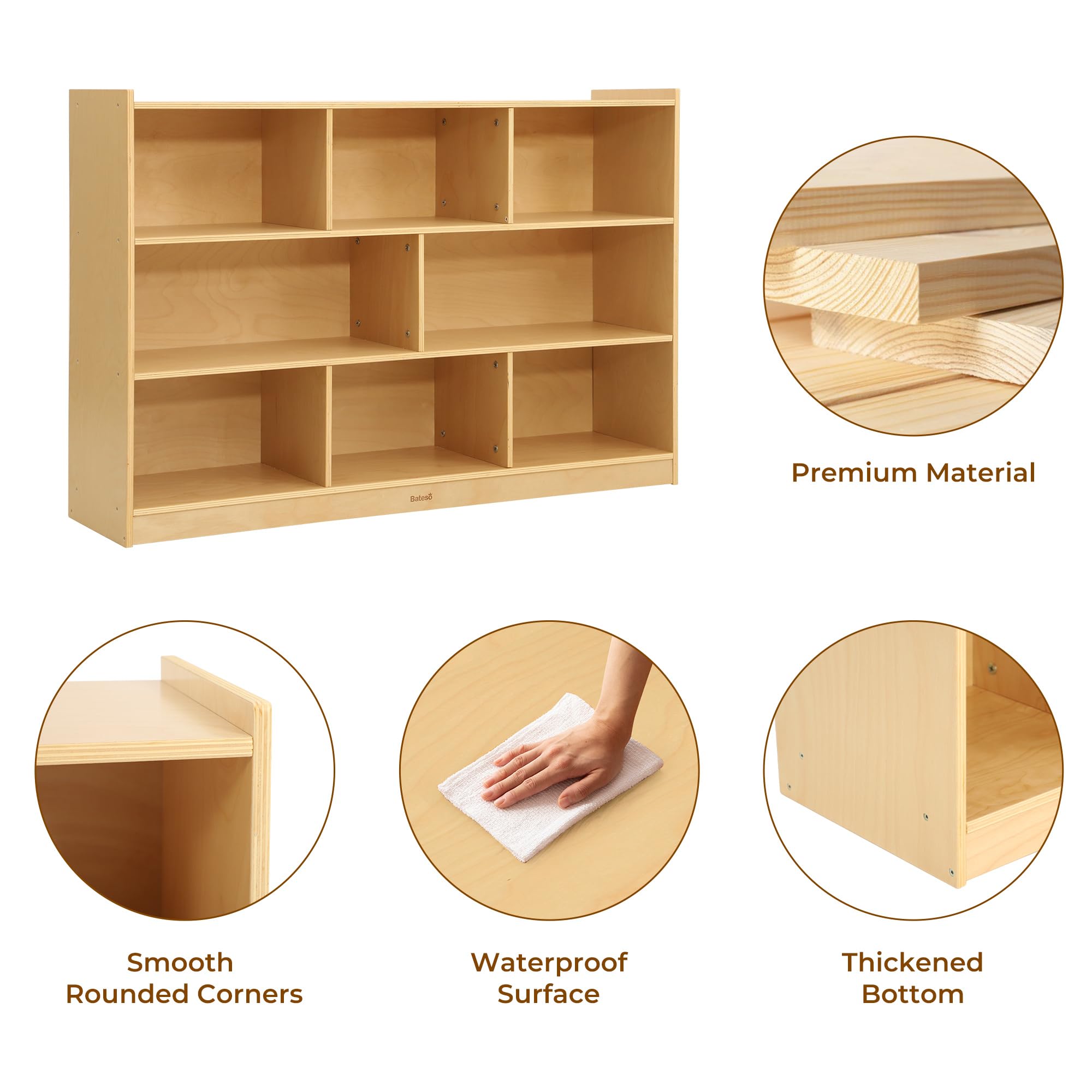 8-Section Wooden Kids Storage Bookshelf