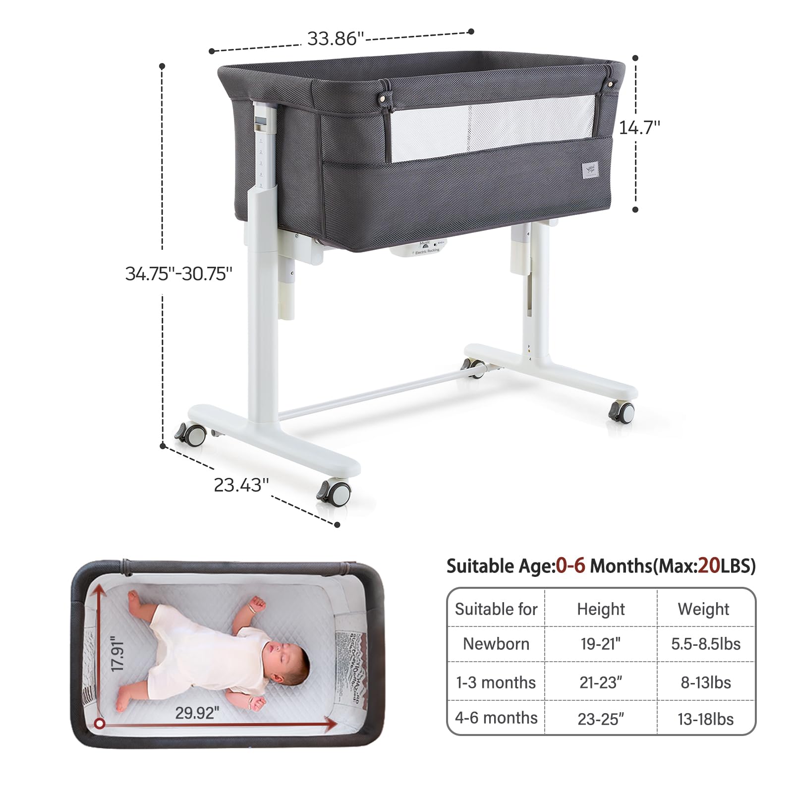 Electric Rocking Bassinet with Bedside Sleeper