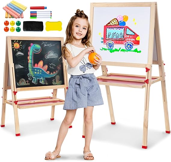 Easel for Kids,Quick-Fold Kids Easel with Paper Roll&Accessories,