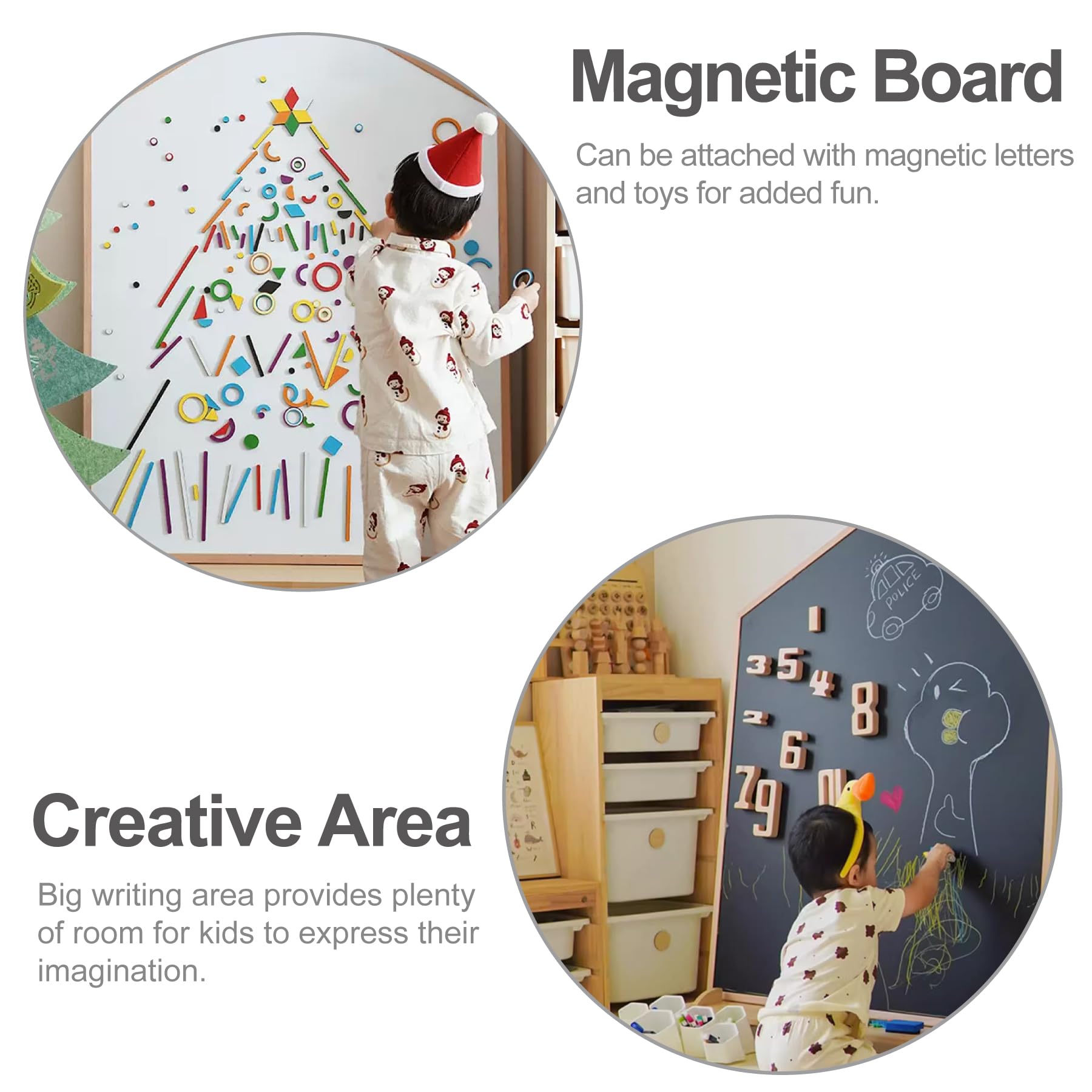 House Design Double-Sided Magnetic Drawing Board w/Detachable Roller and Bi-Storage Frame Holder for Kids, Extra Large Art Easel for Toddlers Boys and Girls Gift (Wall Mountable)