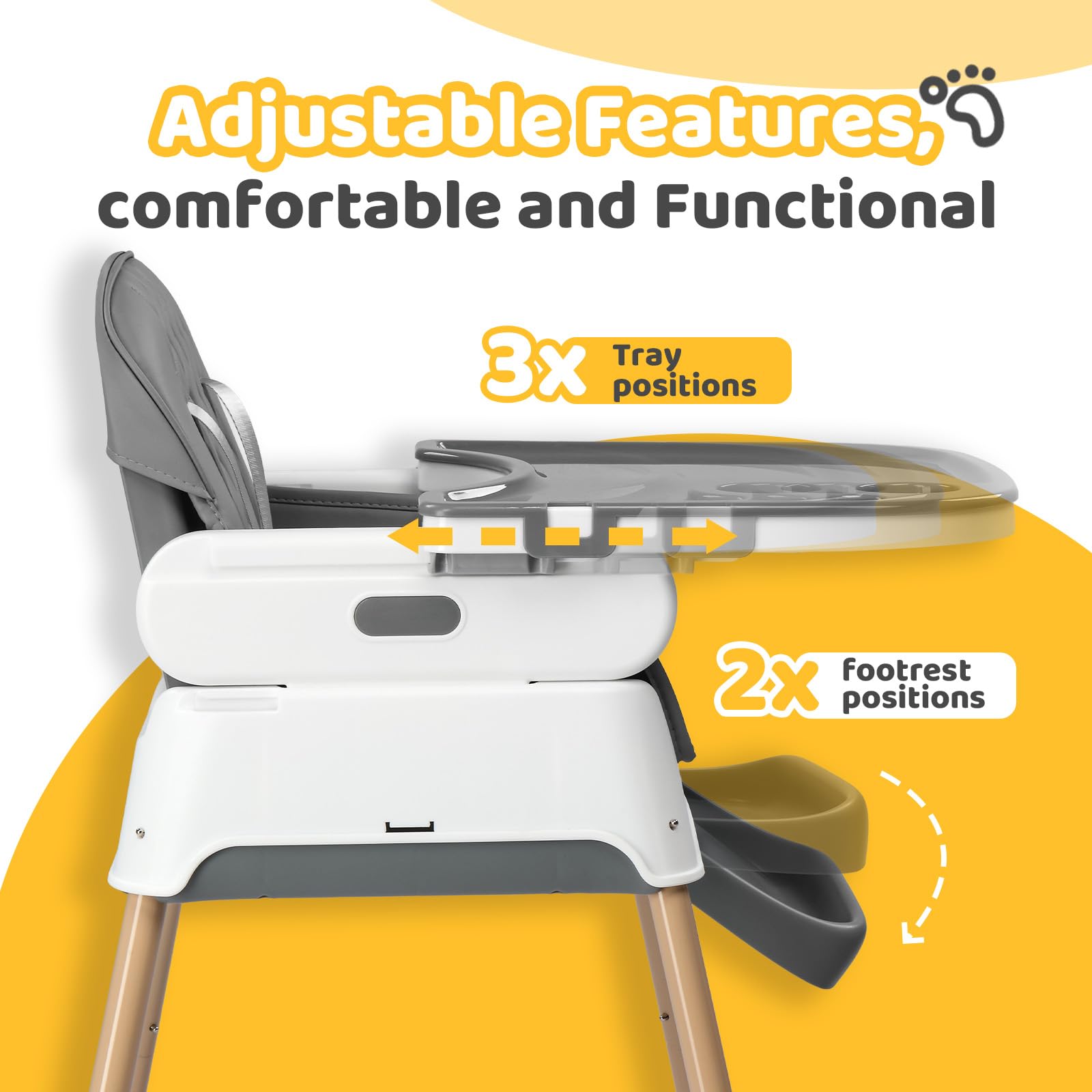 5-in-1 Convertible Baby High Chair with Detachable Tray and Foldable Design