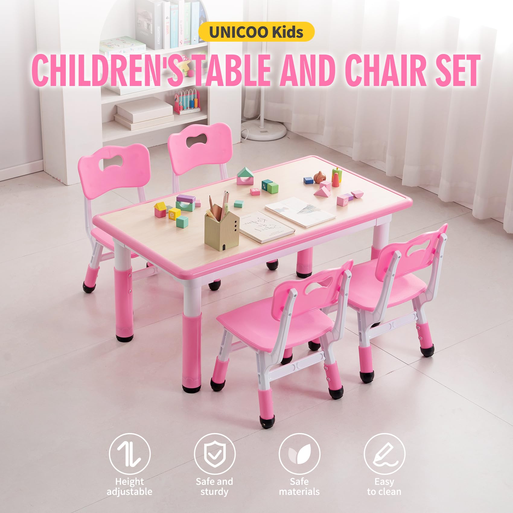Height Adjustable Kids Table and Chairs Set with Graffiti Desktop