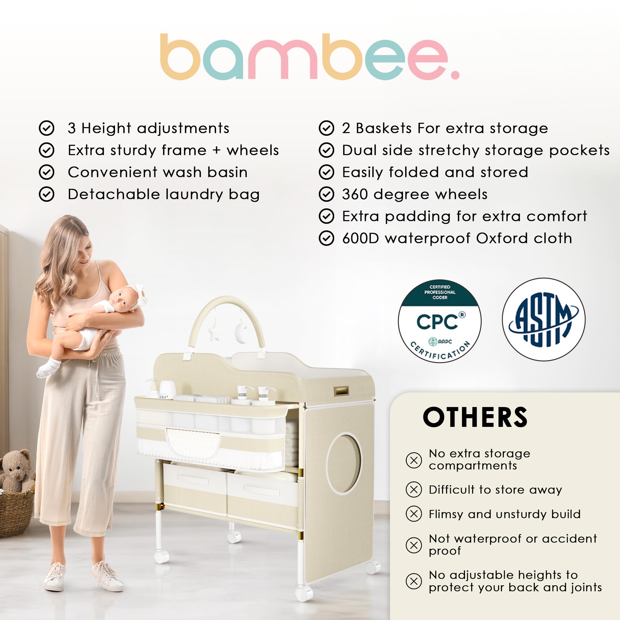 Portable Baby Changing Table with Wheels and Storage