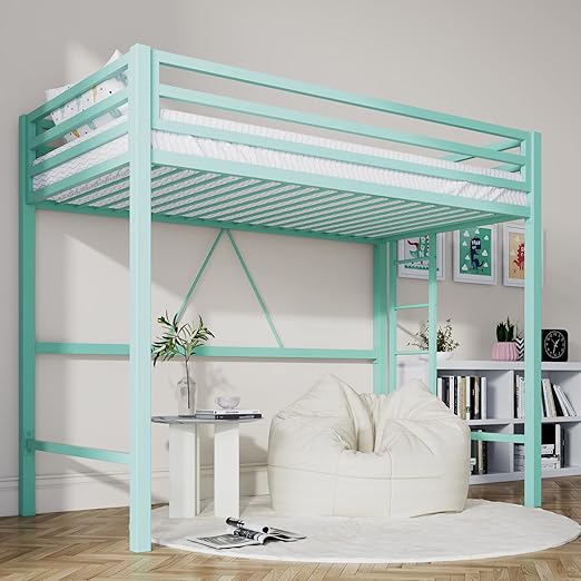 Loft Bed Twin Size with Ladder and Guardrail