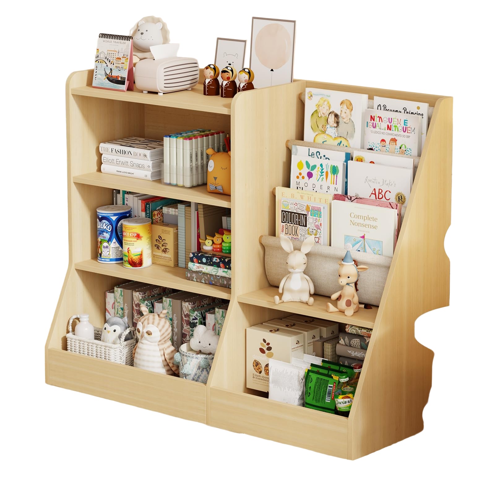 39" Large Kids Wooden Bookshelf and Toy Storage Organizer