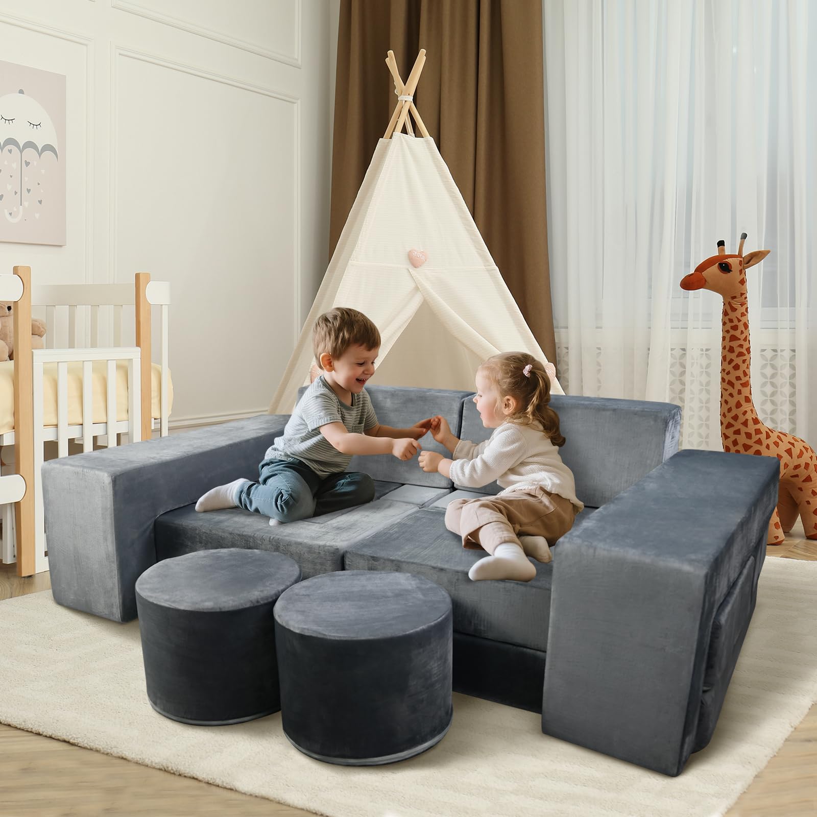 16-Piece Modular Kids Play Couch with Convertible Foam Shapes