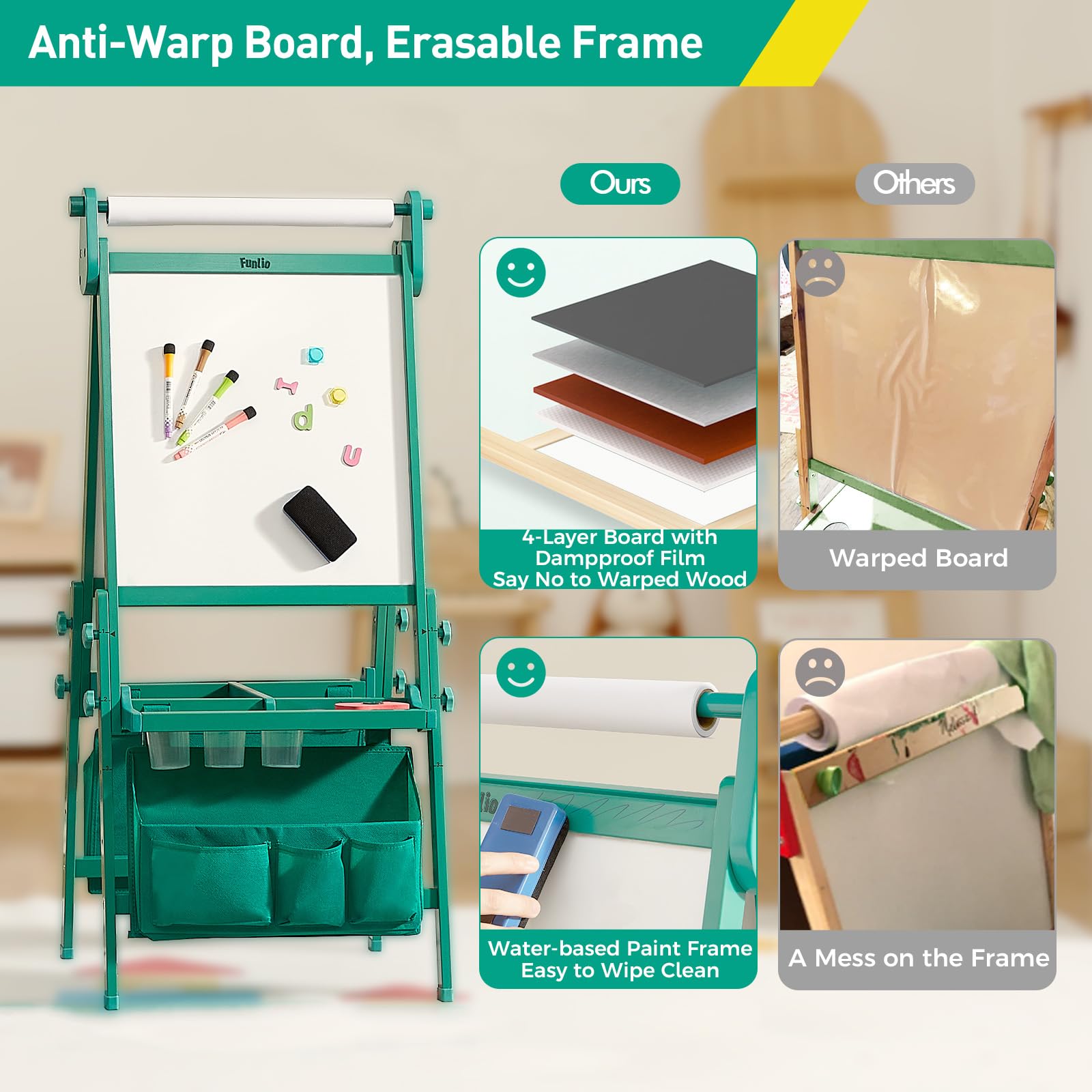 Foldable Kids Art Easel with Adjustable Height