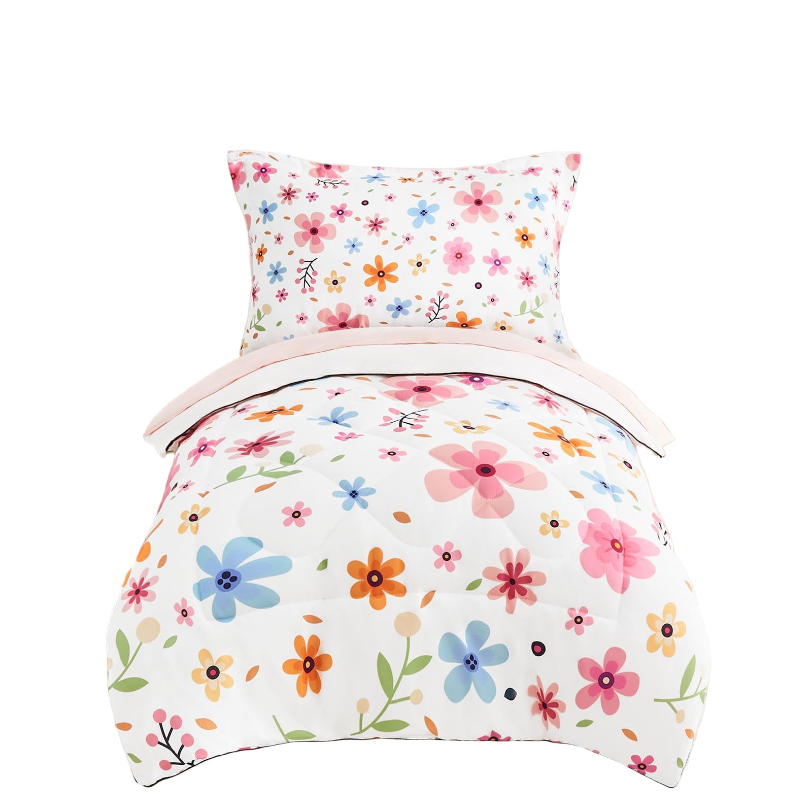 4 Piece Colorful Floral Toddler Bedding Set Cute Girls Toddler
