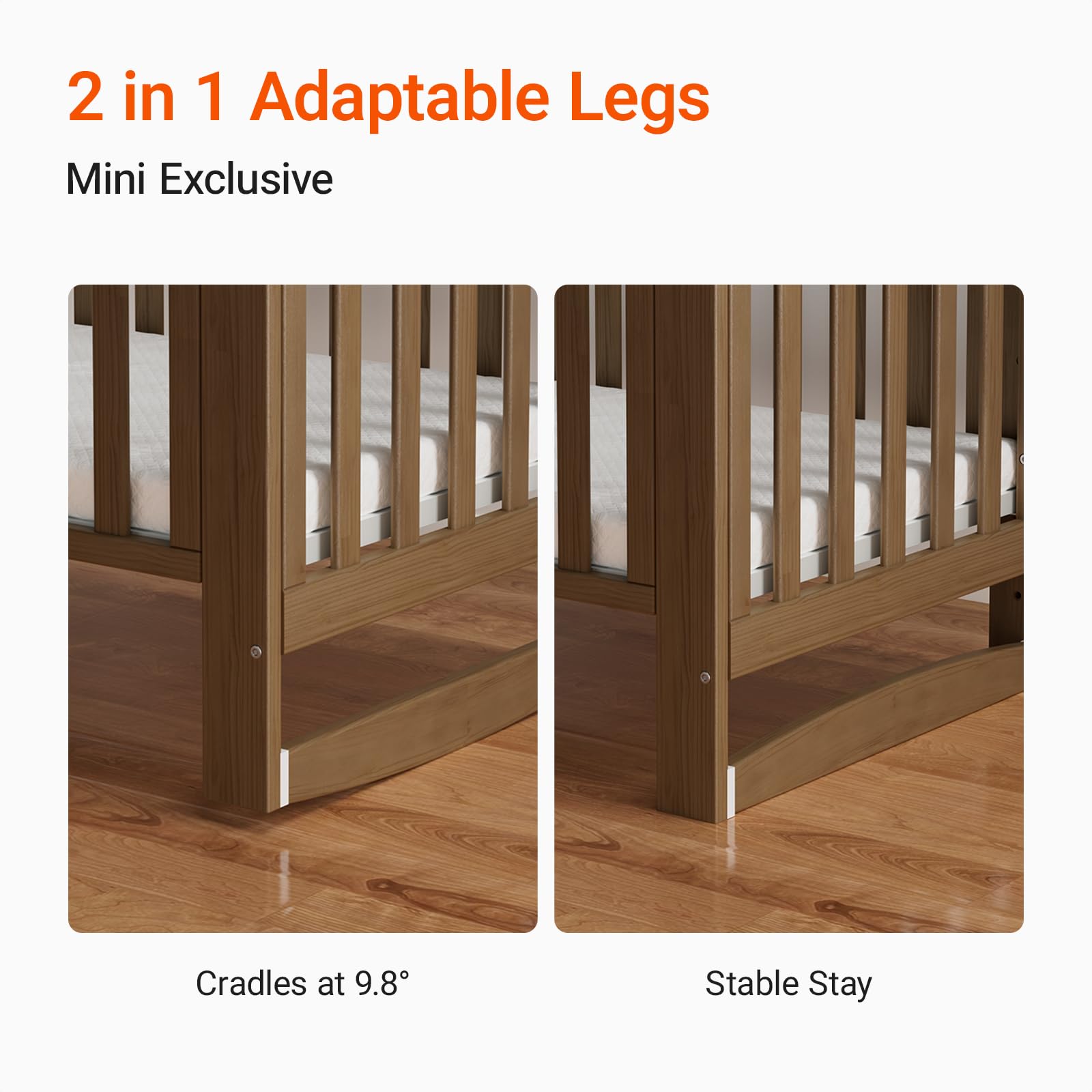 6-in-1 Convertible Baby Crib with Wheels and Adjustable Height