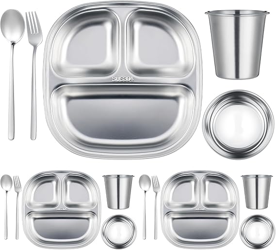 Pcs Stainless Steel Kids Dinner Set, 3 Bowls, 3 Balanced Bites Divided
