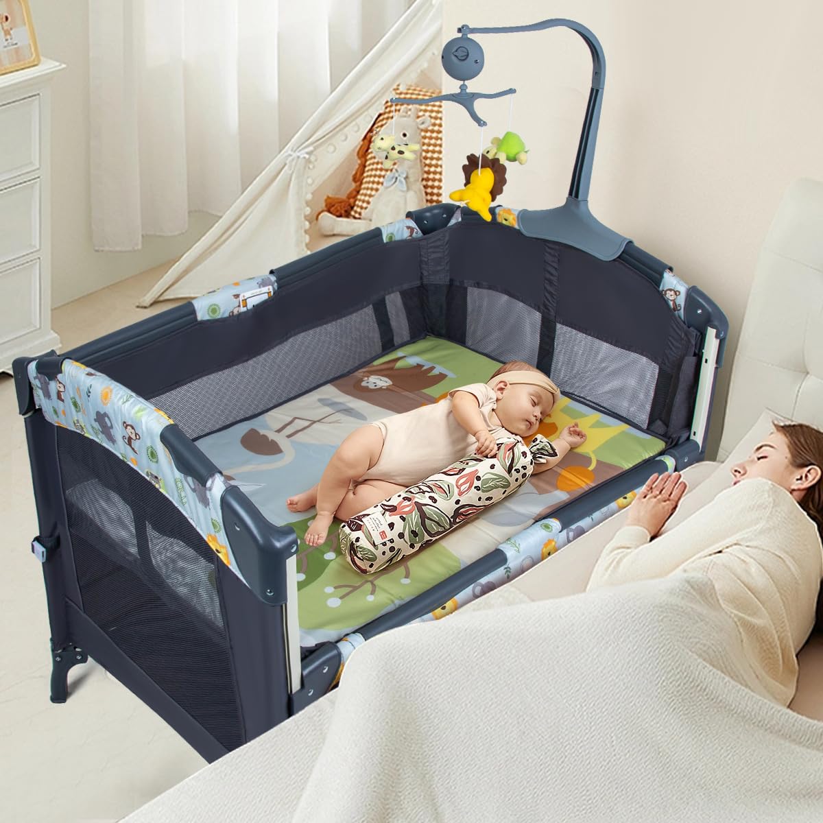 Bassinet Bedside Crib, Pack and Play Long Next to Parents