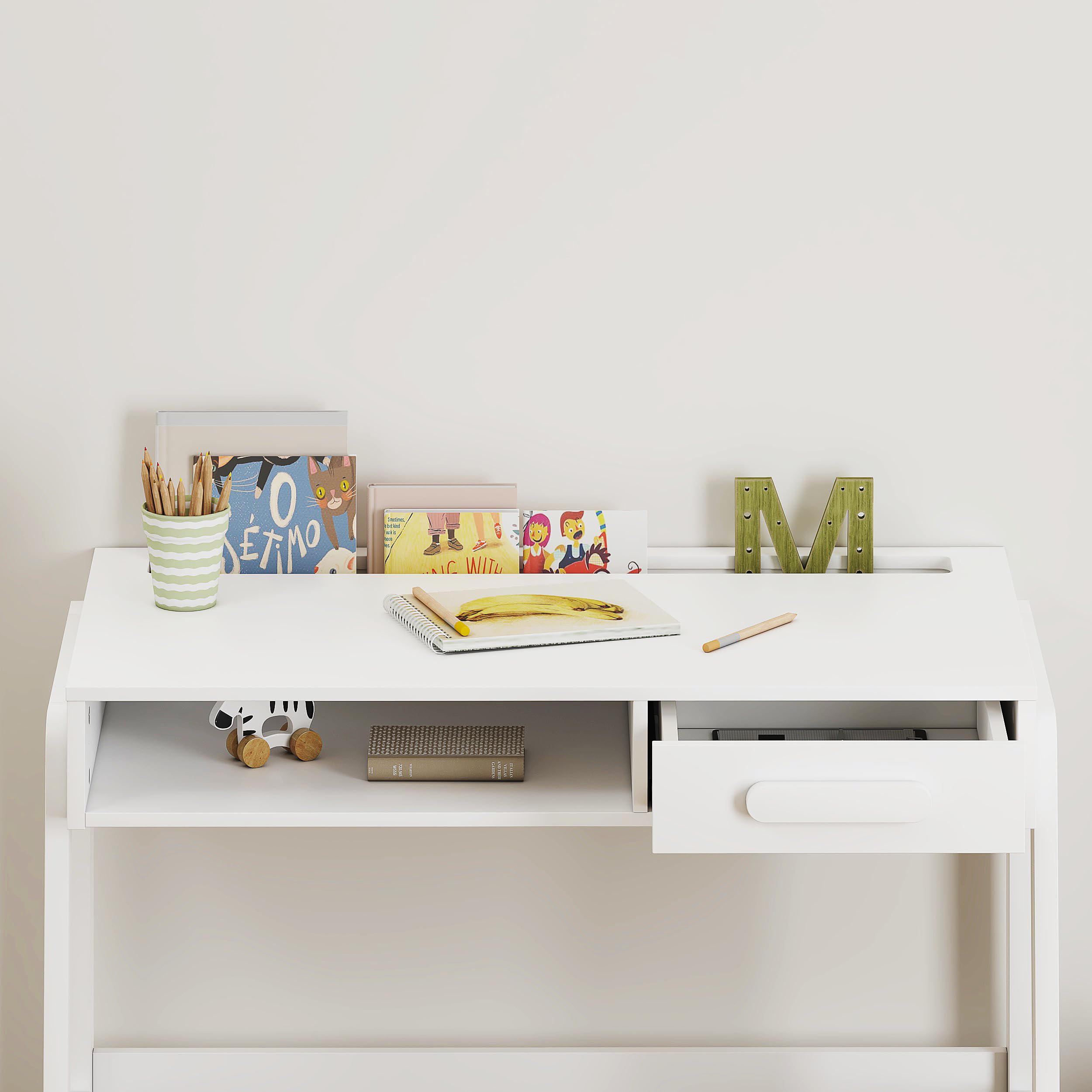 Desk and Chair Set, Study Desk for Kids with Drawers, Wooden