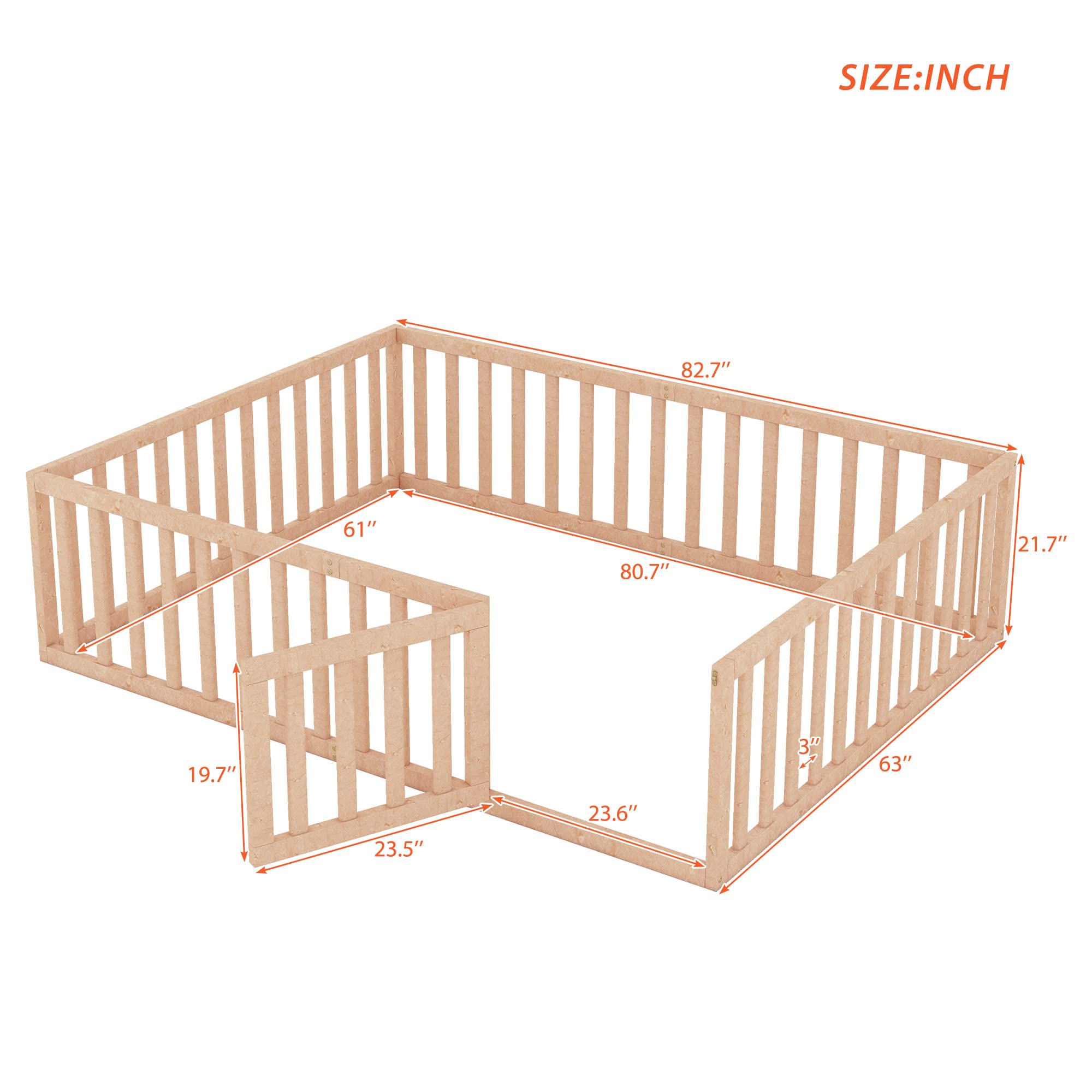 Queen Floor Bed with Fence and Door