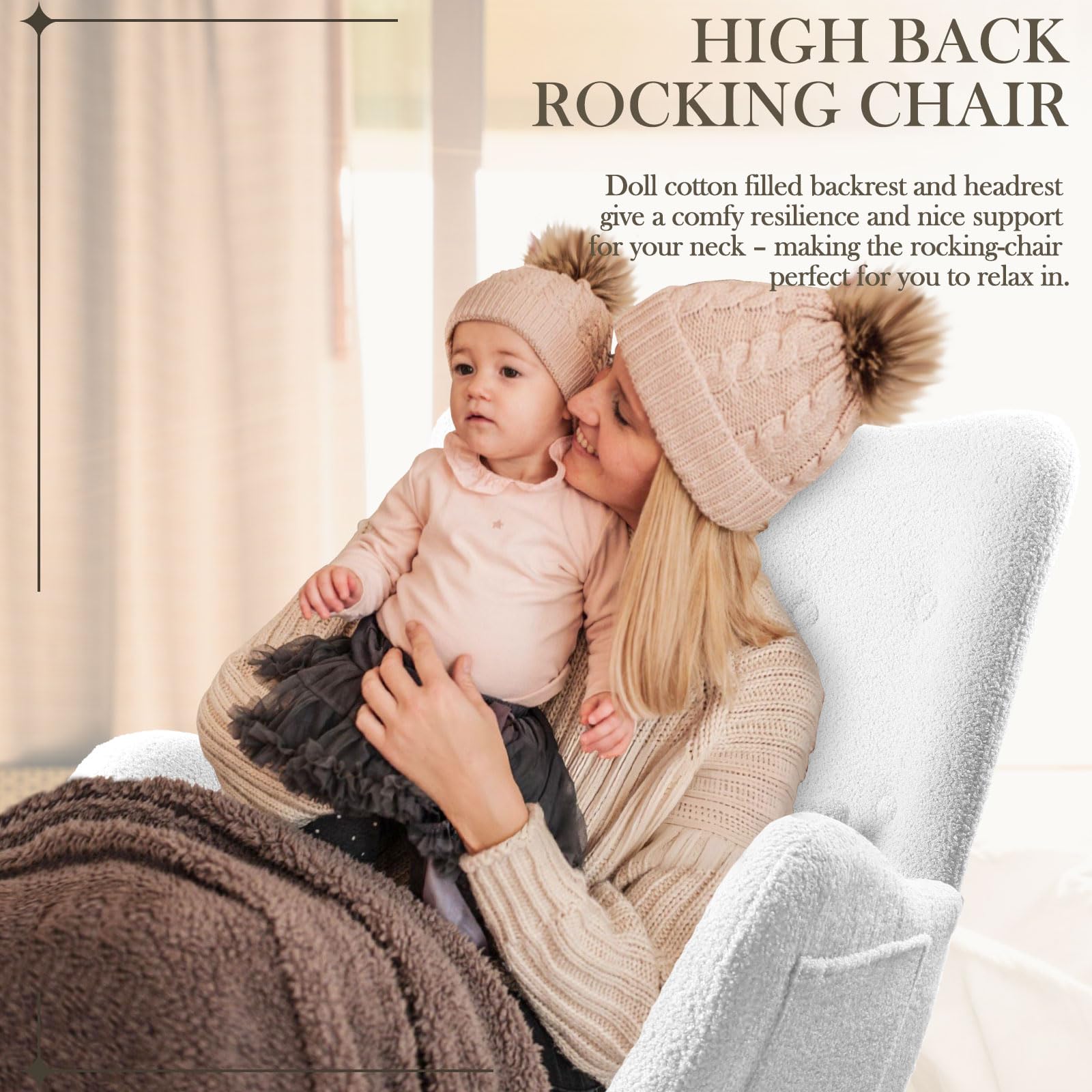 Teddy Upholstered Rocking Chair with High Backrest