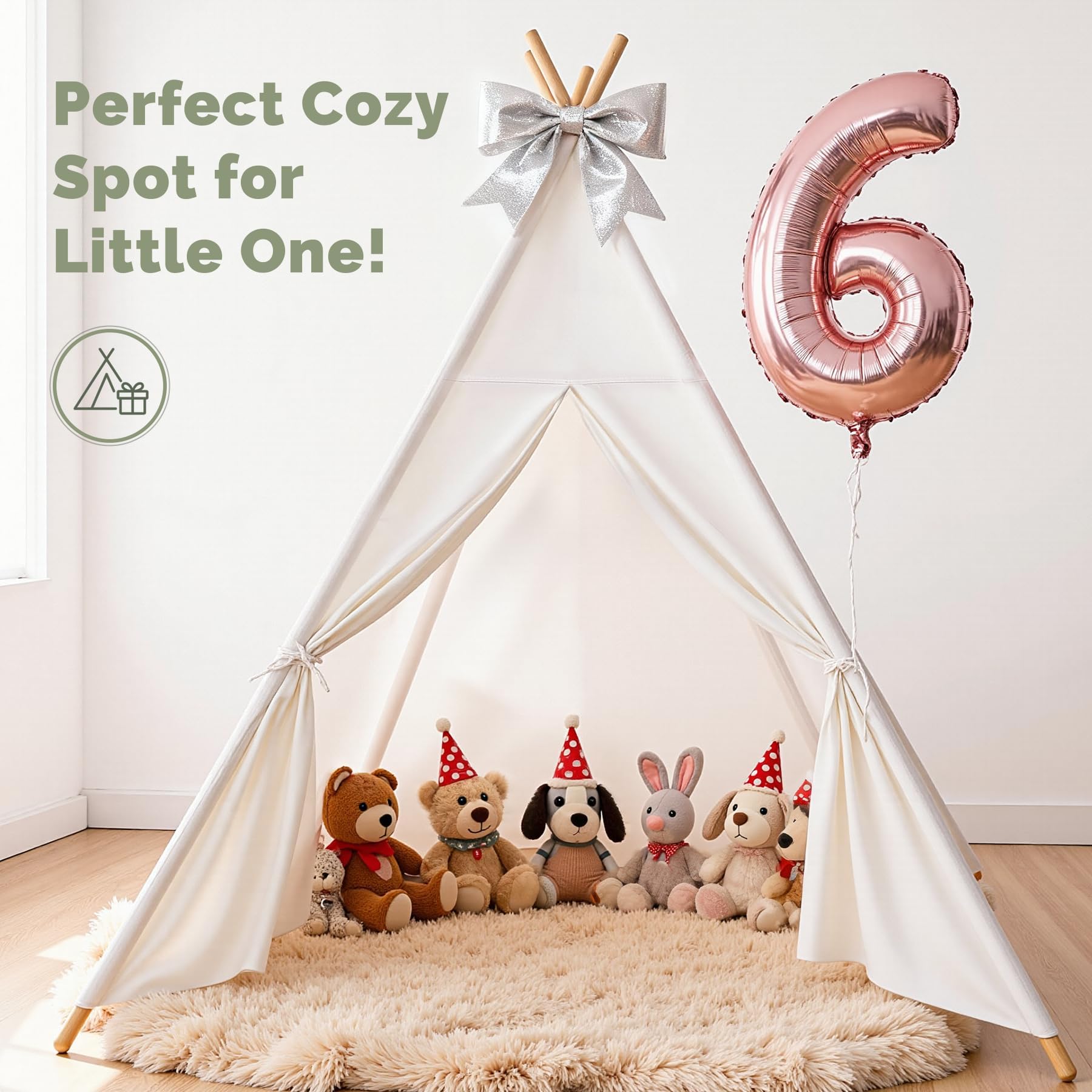 Cotton Canvas Kids Teepee Tent with Lights and Carry Bag