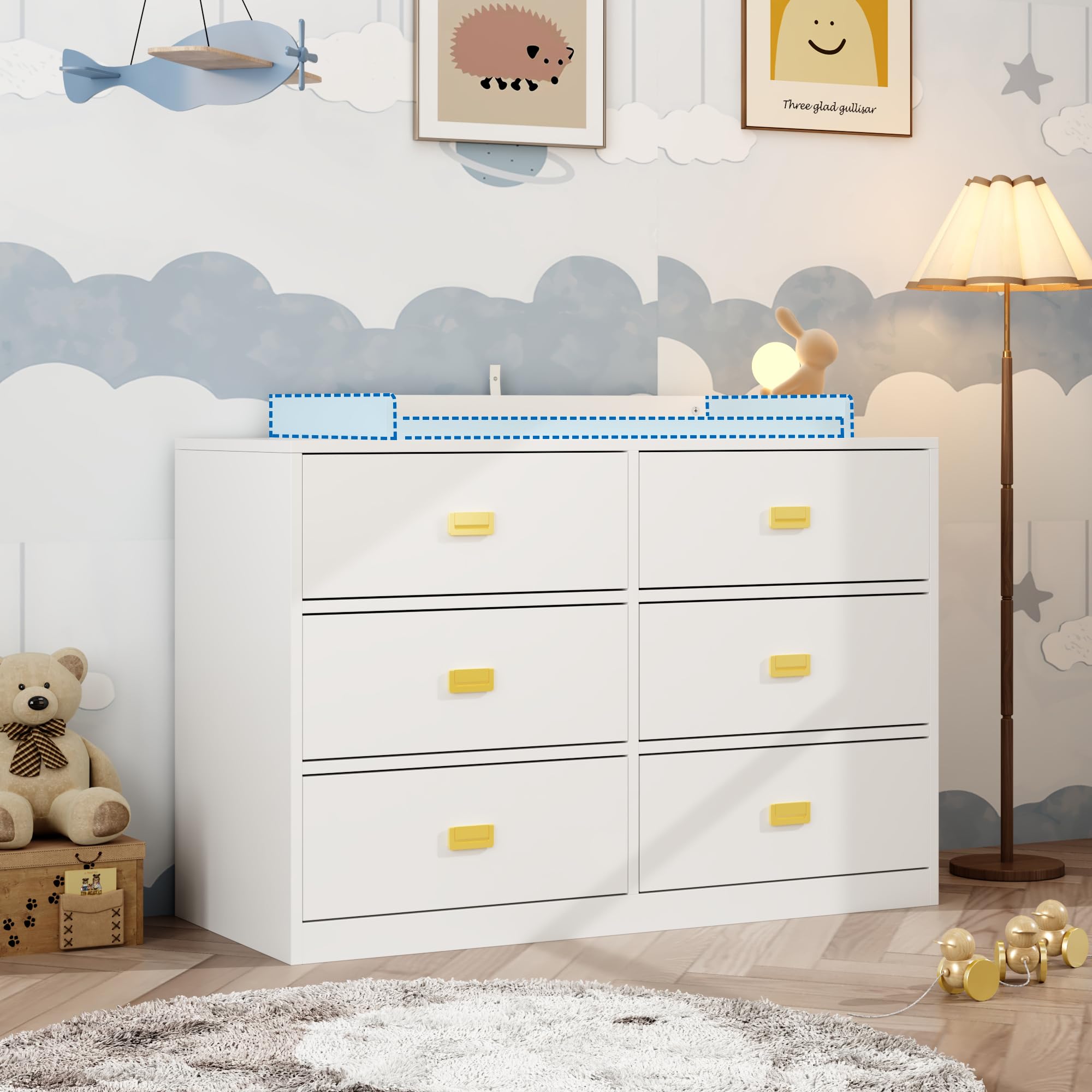 6 Drawer Nursery Dresser with Changing Topper