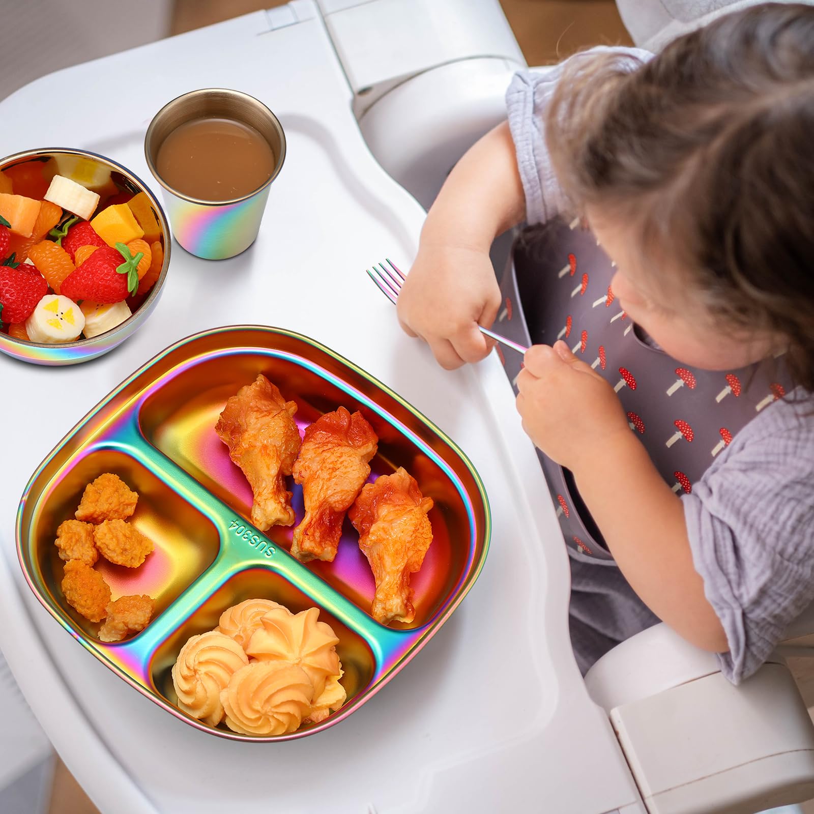 Pcs Stainless Steel Kids Dinner Set, 3 Bowls, 3 Balanced Bites Divided