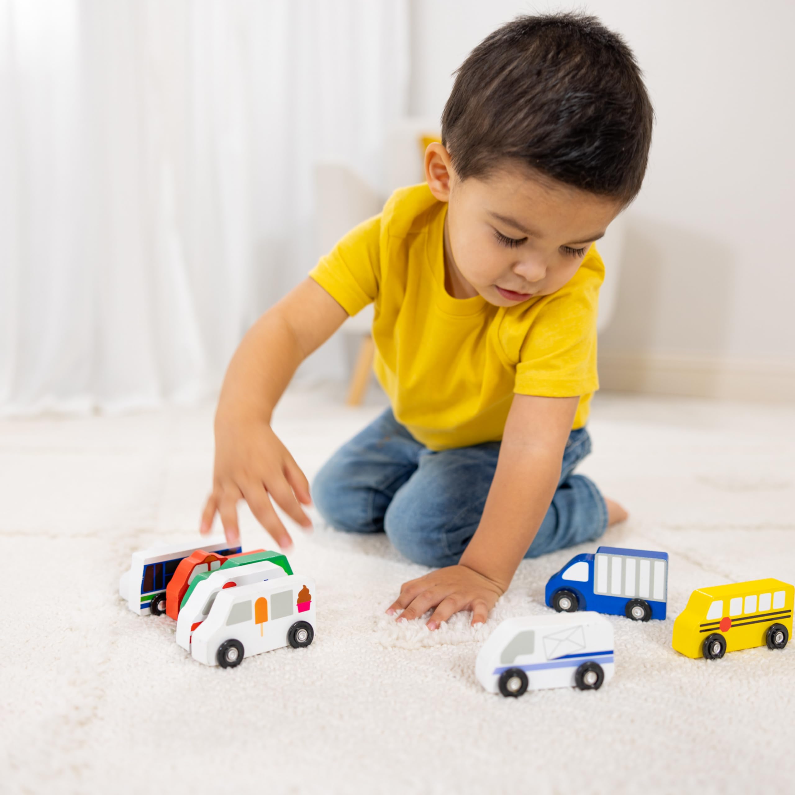Wooden Town Vehicles Set in Wooden Tray (9 pcs)