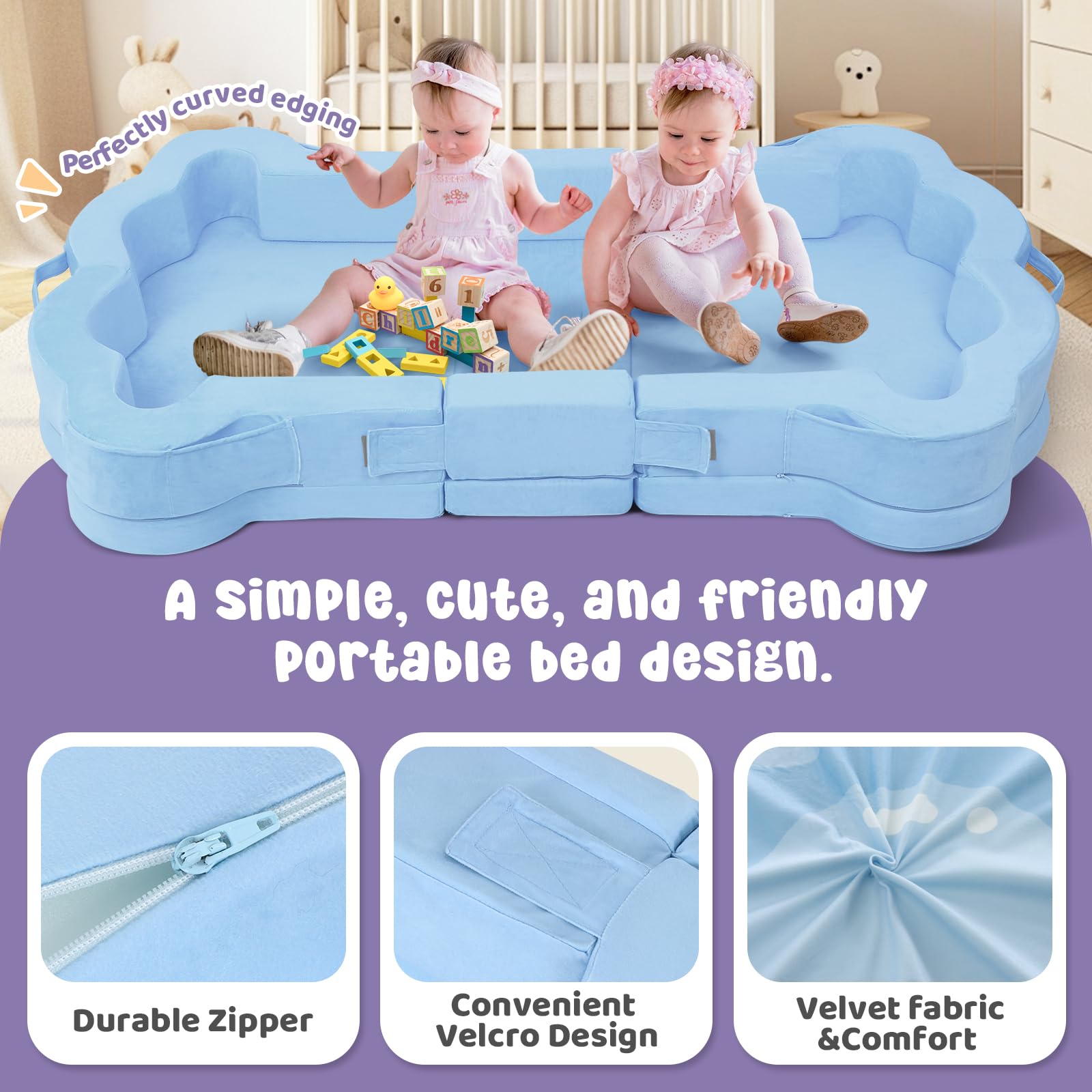 Foldable Portable Toddler Travel Bed with Washable Cover