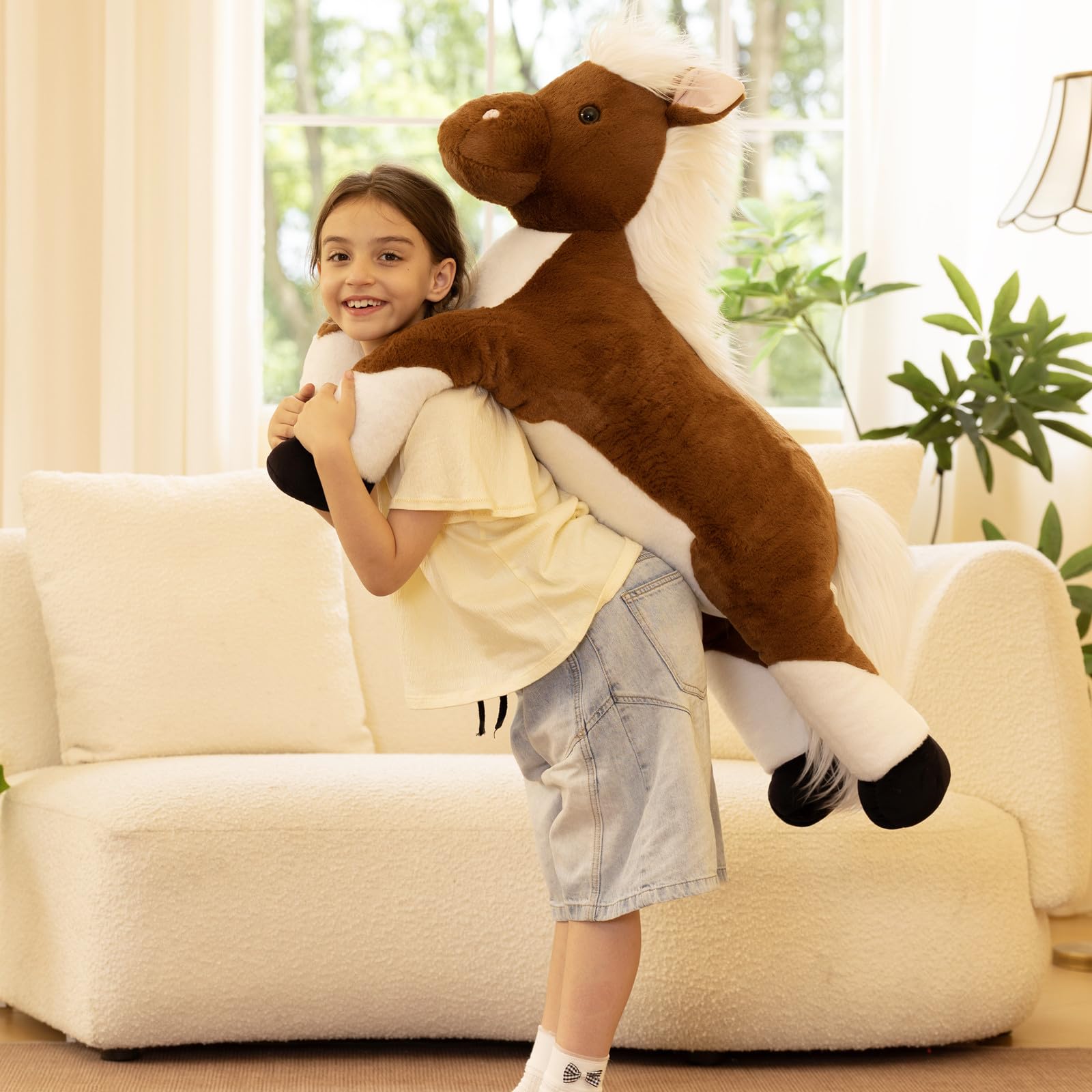 43.3 Inch Large Horse Stuffed Animal, Long Brown Horse Plush Toy for Kids