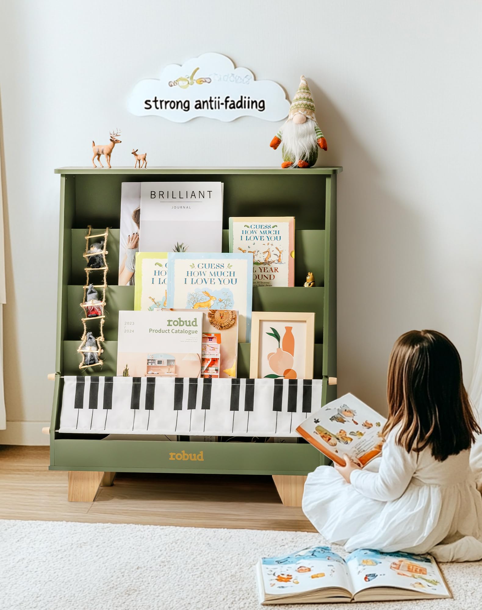 5-Tier Wooden Kids Bookshelf Montessori Storage Organizer