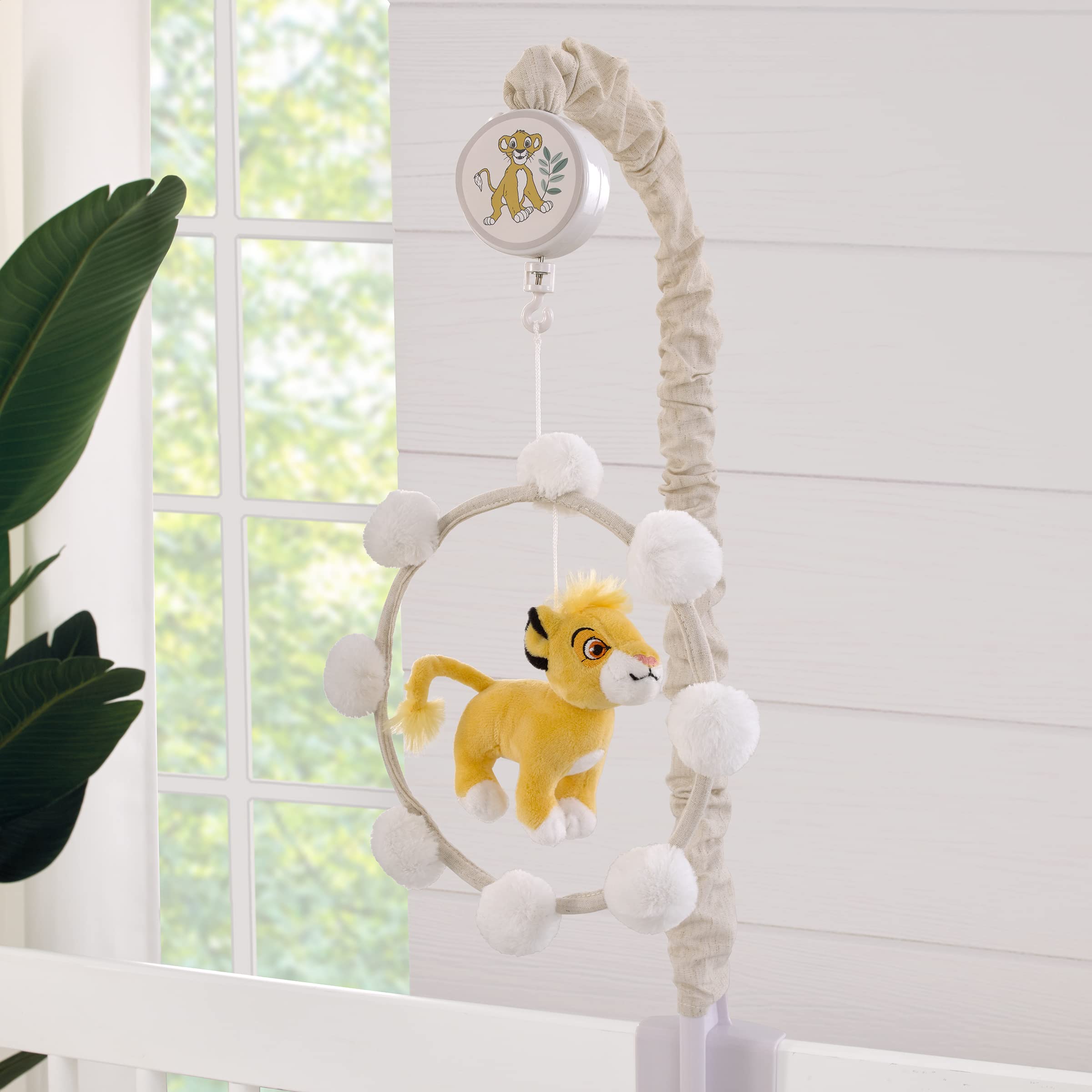 Disney Lion King White, Taupe and Gold Plush Simba Future King Pom Pom Musical Mobile