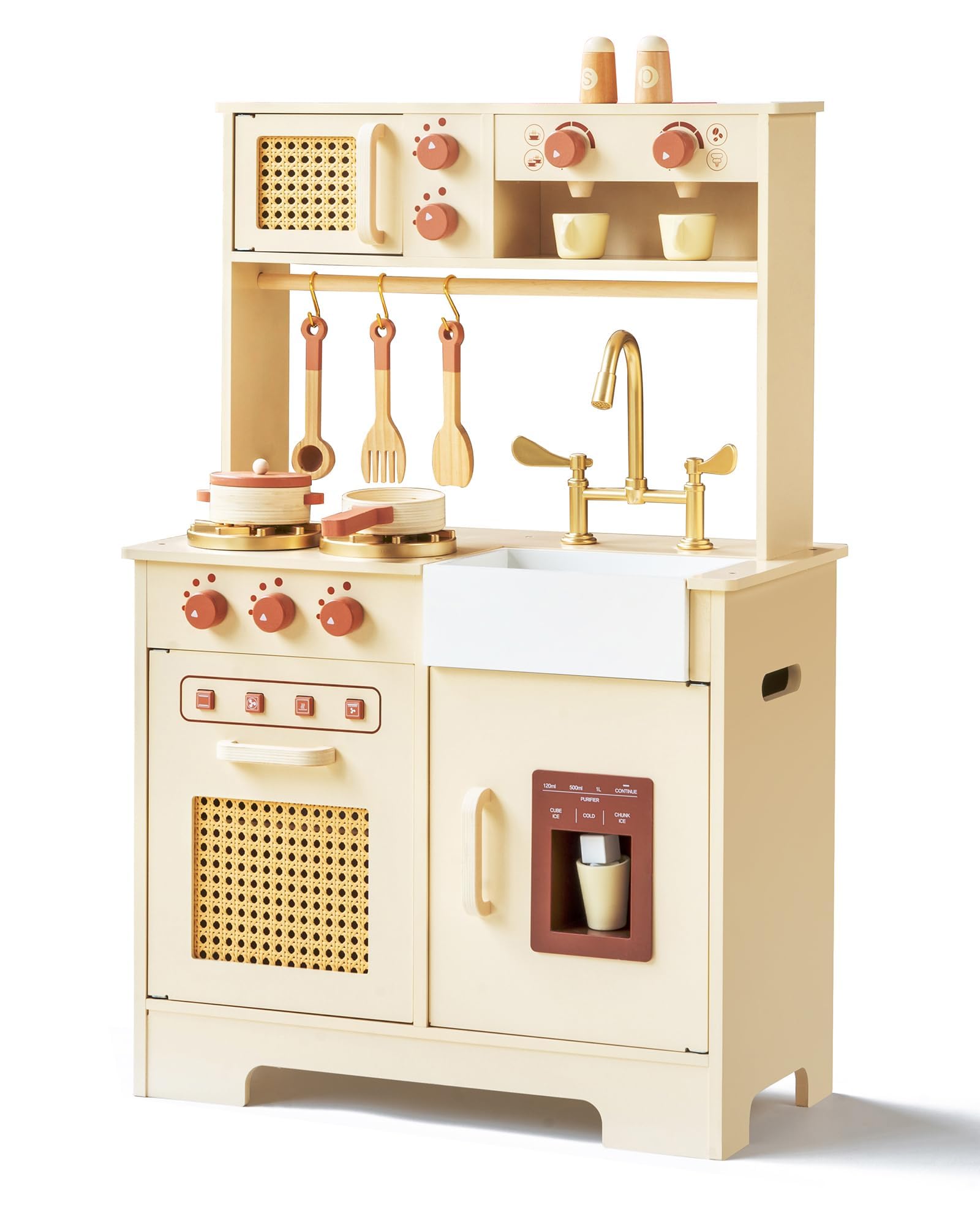 Play Kitchen for Kids, Wooden Play Kitchen Set with Realistic Features